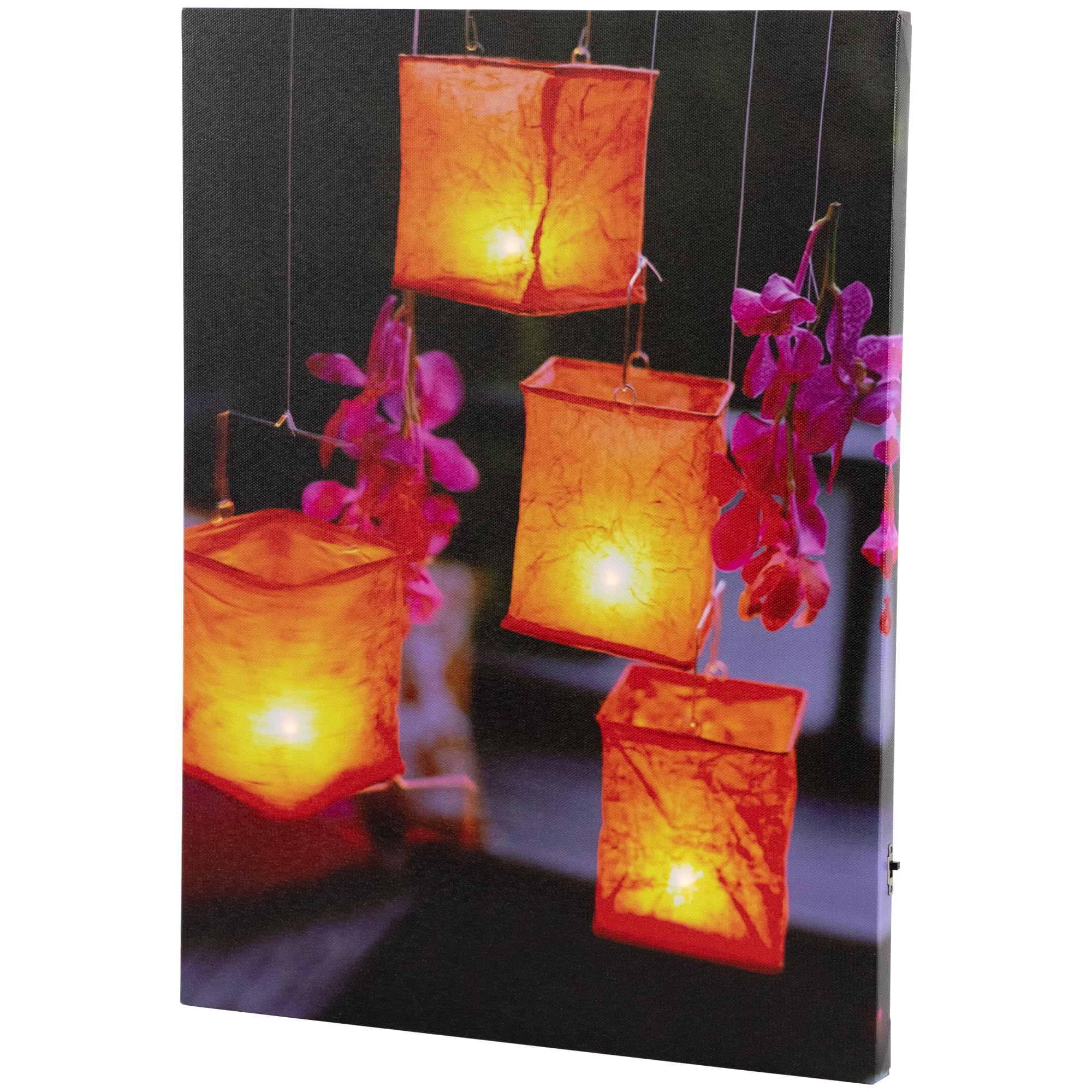 Northlight LED Lighted Flickering Garden Lantern Candles with Pink Orchids Canvas Art 15.75 x 11.75 Wall Decor