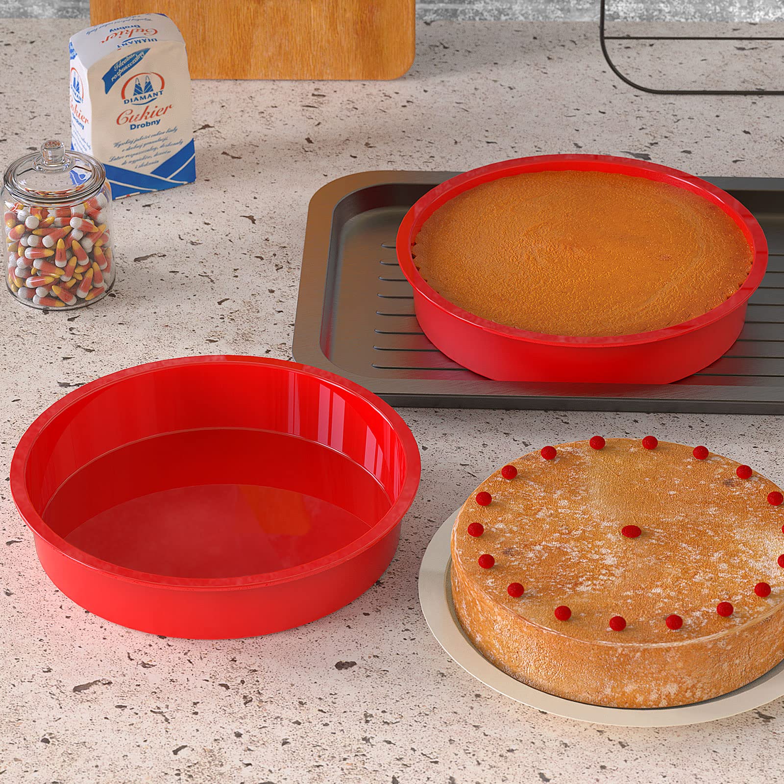 Silivo 9.5 Inch Round Cake Pans (2 Pack) - Silicone Cake Molds For Baking, Nonstick Baking Pans For Layer Cake, Cheese Cake And