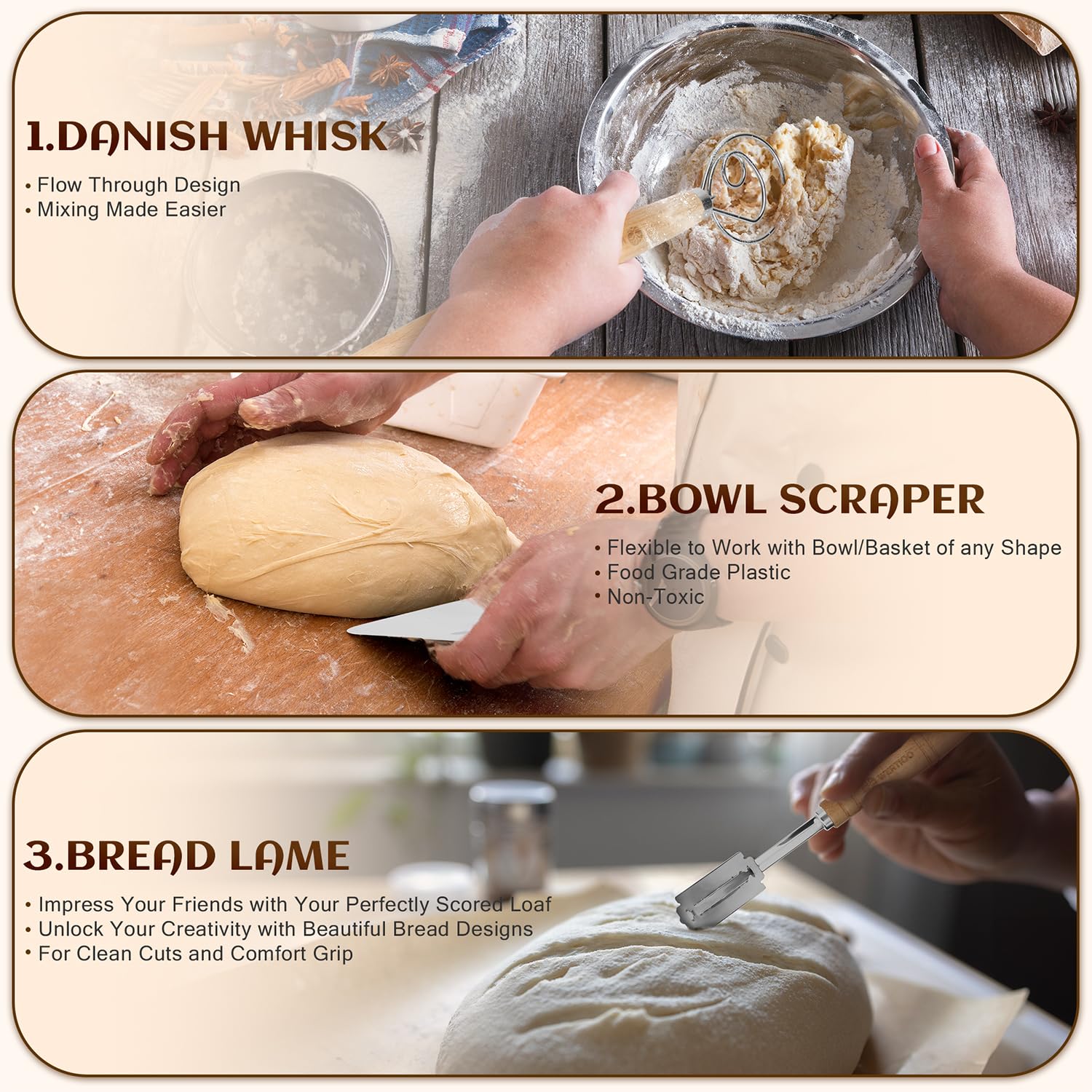 9 Inch Banneton Bread Proofing Basket, Wertioo Banneton Sourdough Proofing Basket Set Of 2+ Bread Making + Bread Lame+ Danish Wh
