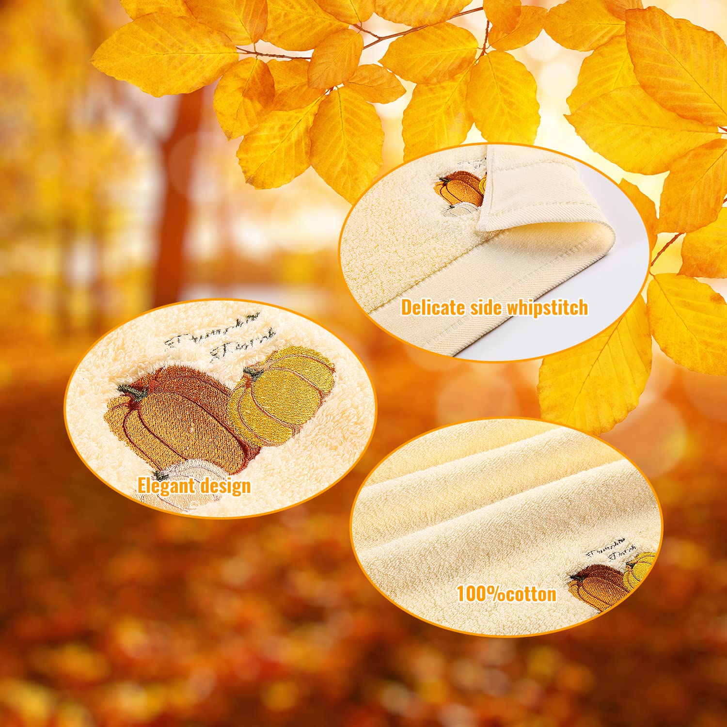 Quera 2 Pack Pumpkin Thanksgiving Hand Towels Embroidered Premium Luxury Decor Fall Bathroom Decorative Dish Set For Drying, Cle