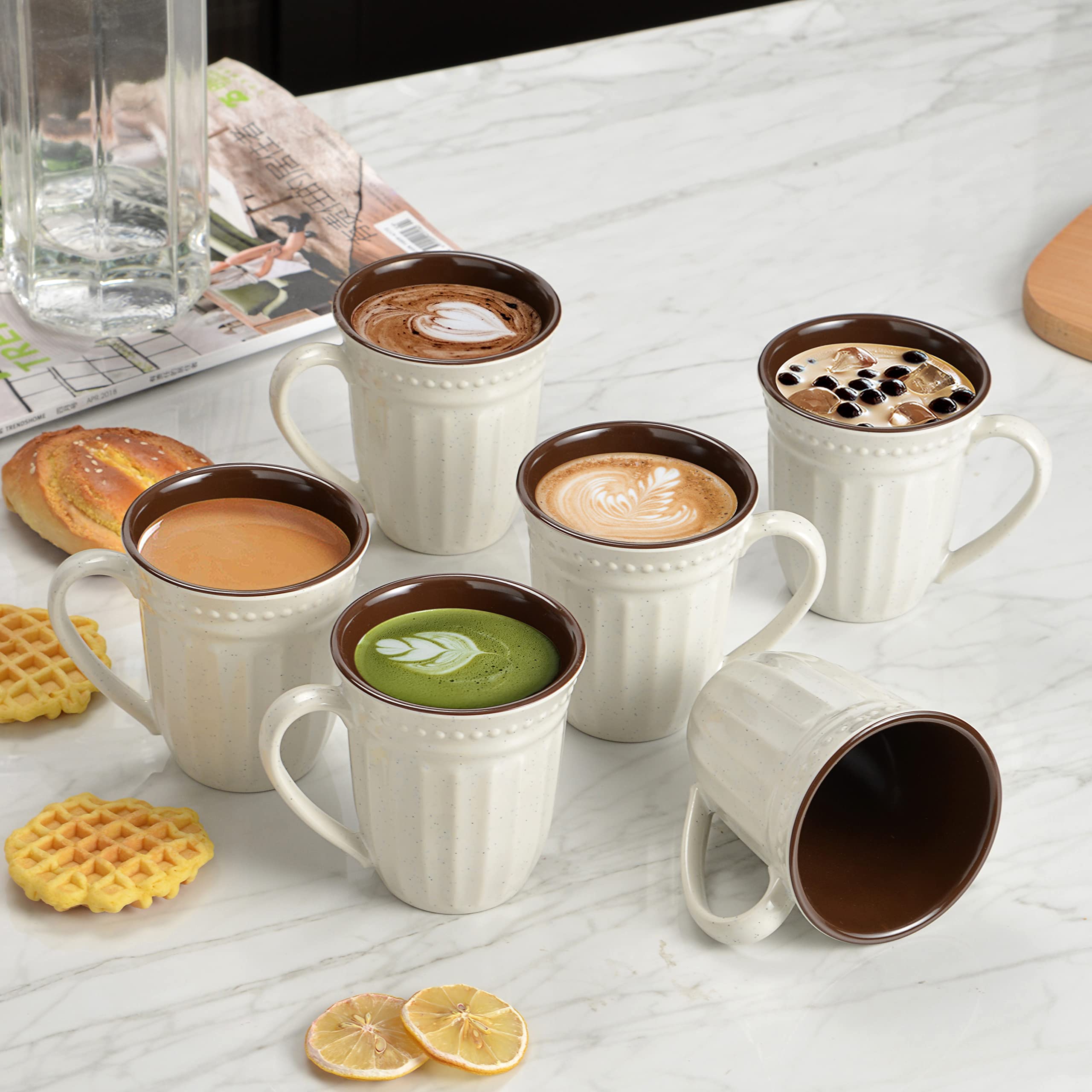 gufaith Melamine Coffee Cups of 6, 12oz Camping Mug with Handle, Lightweight and Unbreakable Cups kind to kids, Reusable Mugs Se