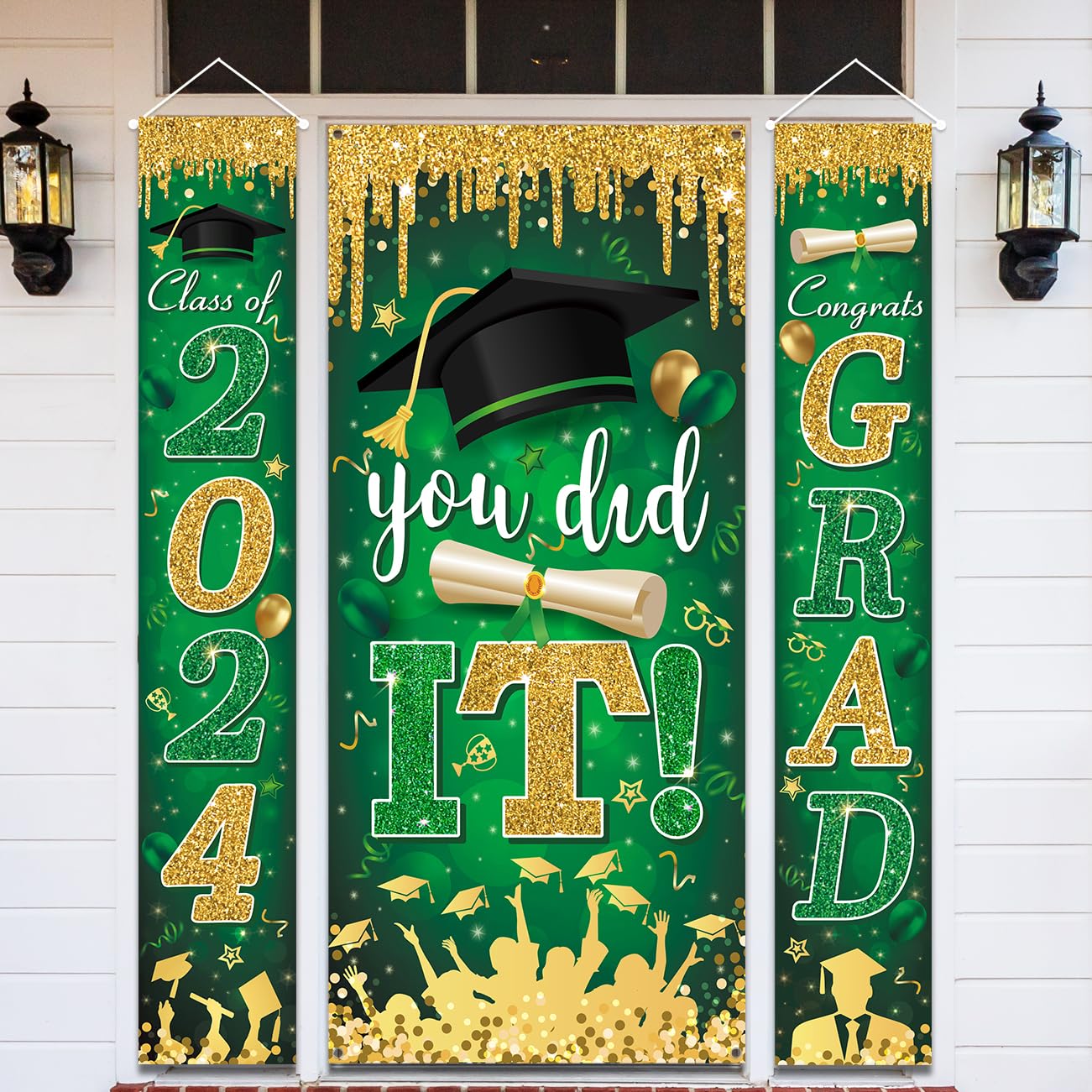 Green And Gold Graduation Decorations Class Of 2024 Congrats Grad Banner And You Did It Graduation Door Cover For High School Co