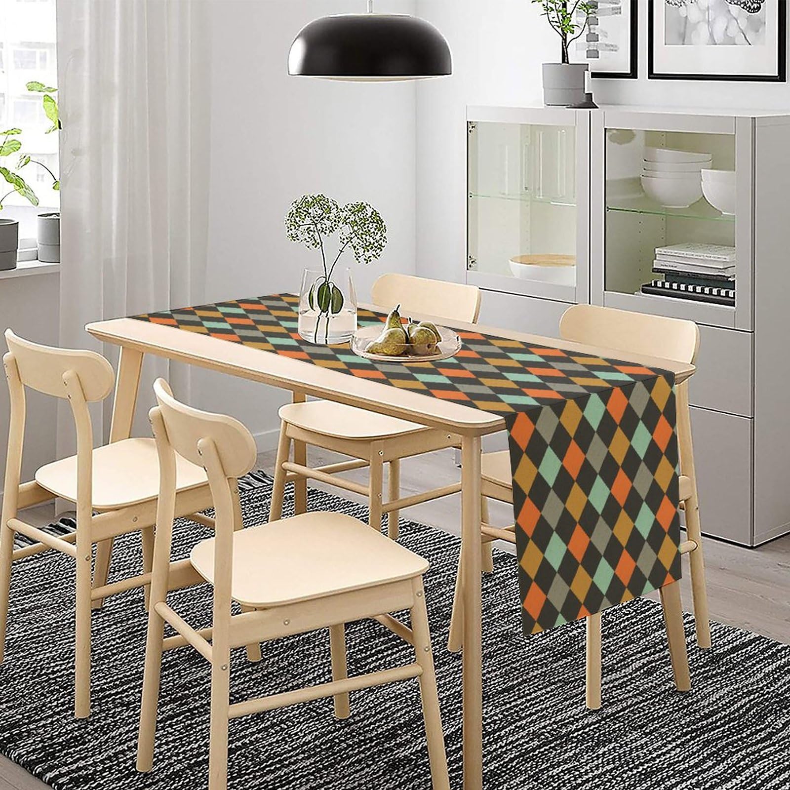 Geometric Style Table Runner, Vintage Argyle Texture Tabletop Collection Table Runner For Kitchen Dining Banquet Restaurant Indo