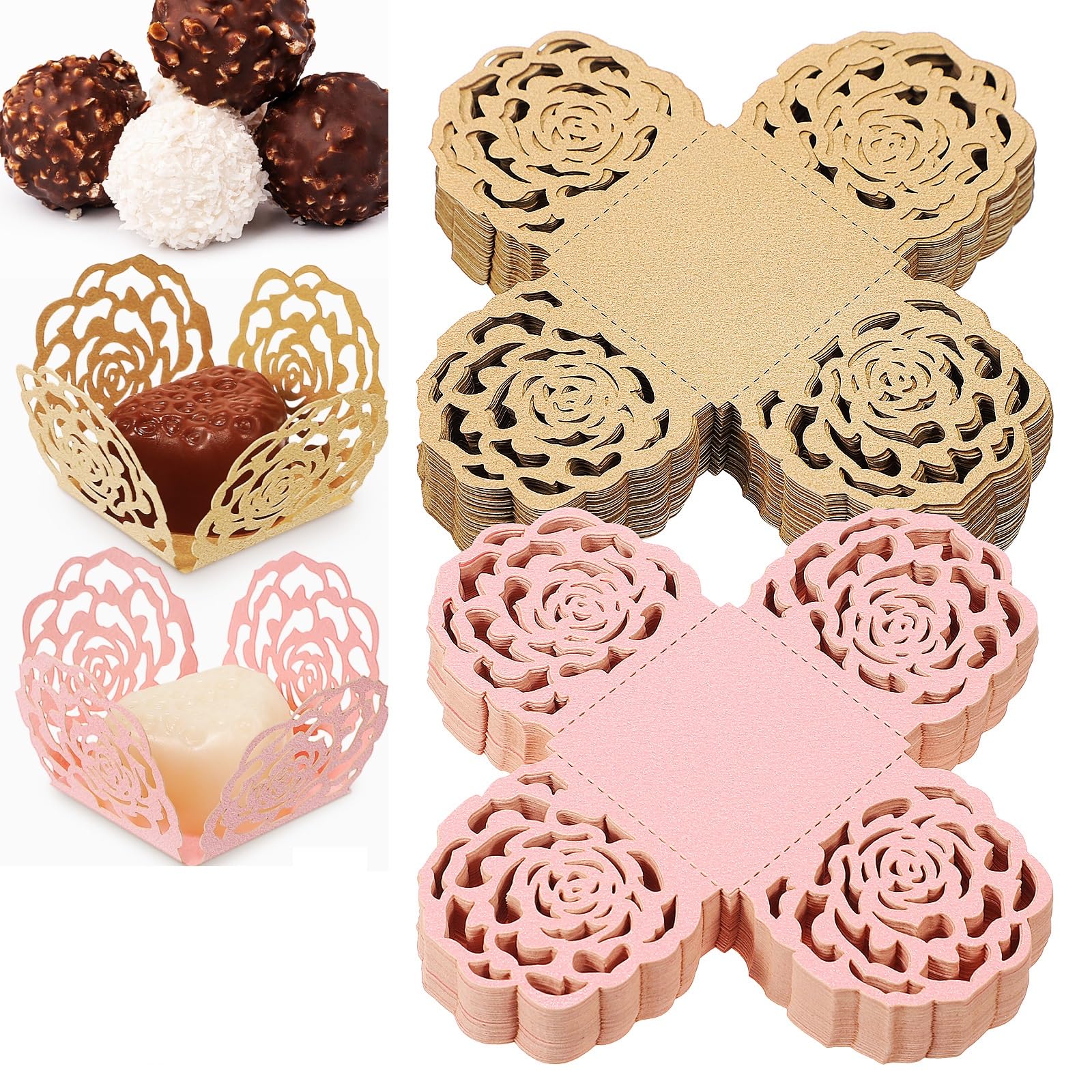 STOBAZA 100Pcs Chocolate Candy Wrappers Lace Paper Truffle Holders 1.38 Inch Decorative Cups for Wedding Party Dessert Table Dis