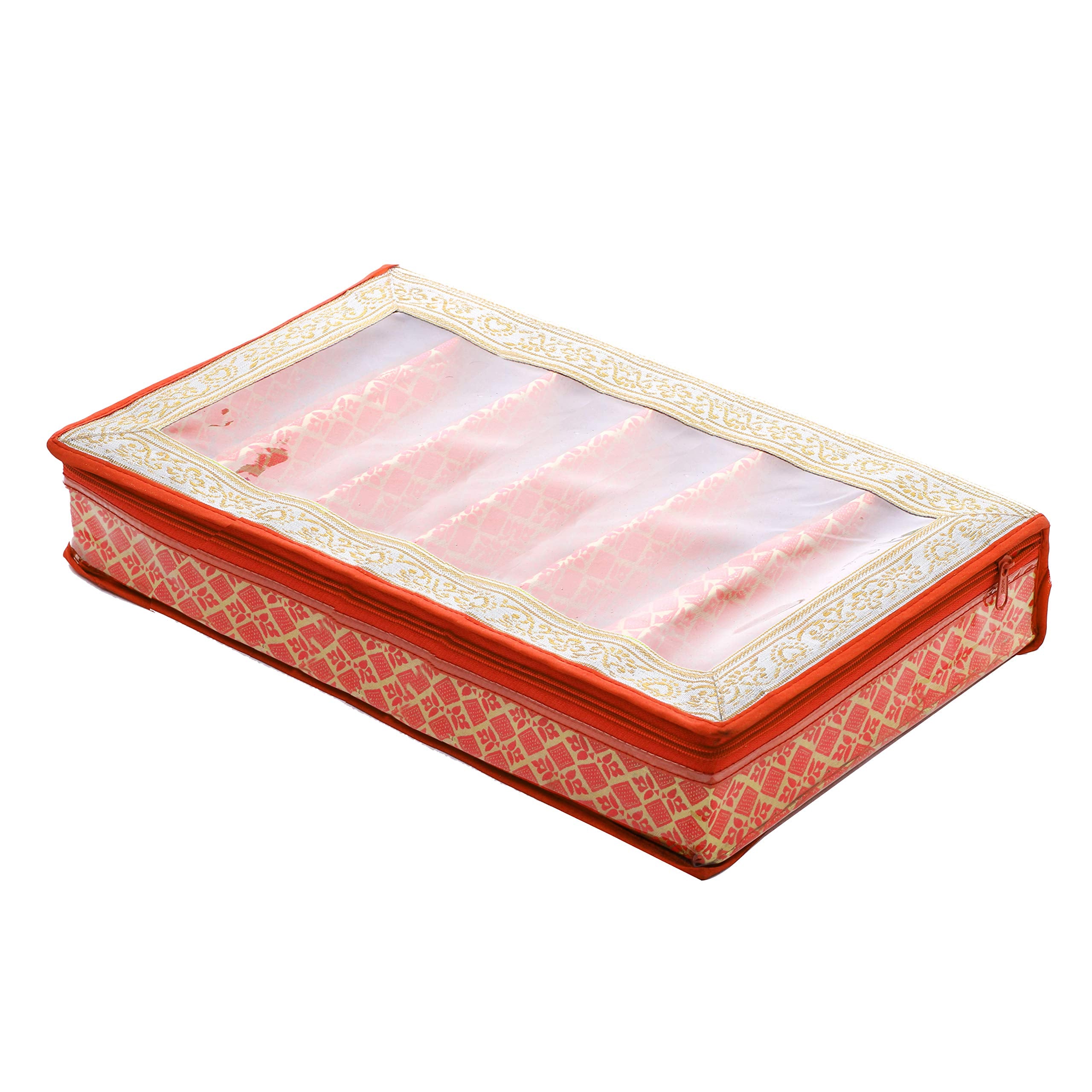 Kuber Industries Brocade Hardboard Six Rod Bangle Box (Orange) - Ctktc42077