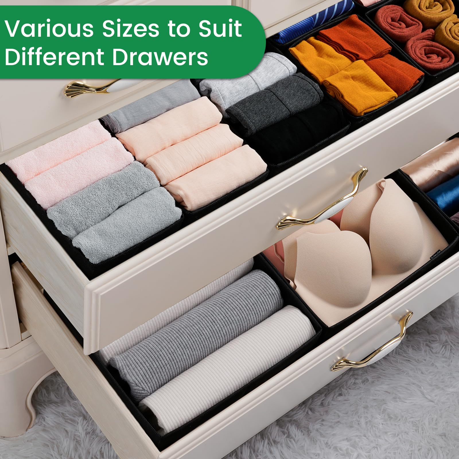 Criusia 16 Pack Underwear Drawer Organizer, Drawer Organizer Clothes, Foldable Cloth Storage Box Closet Dresser Drawer Divider O
