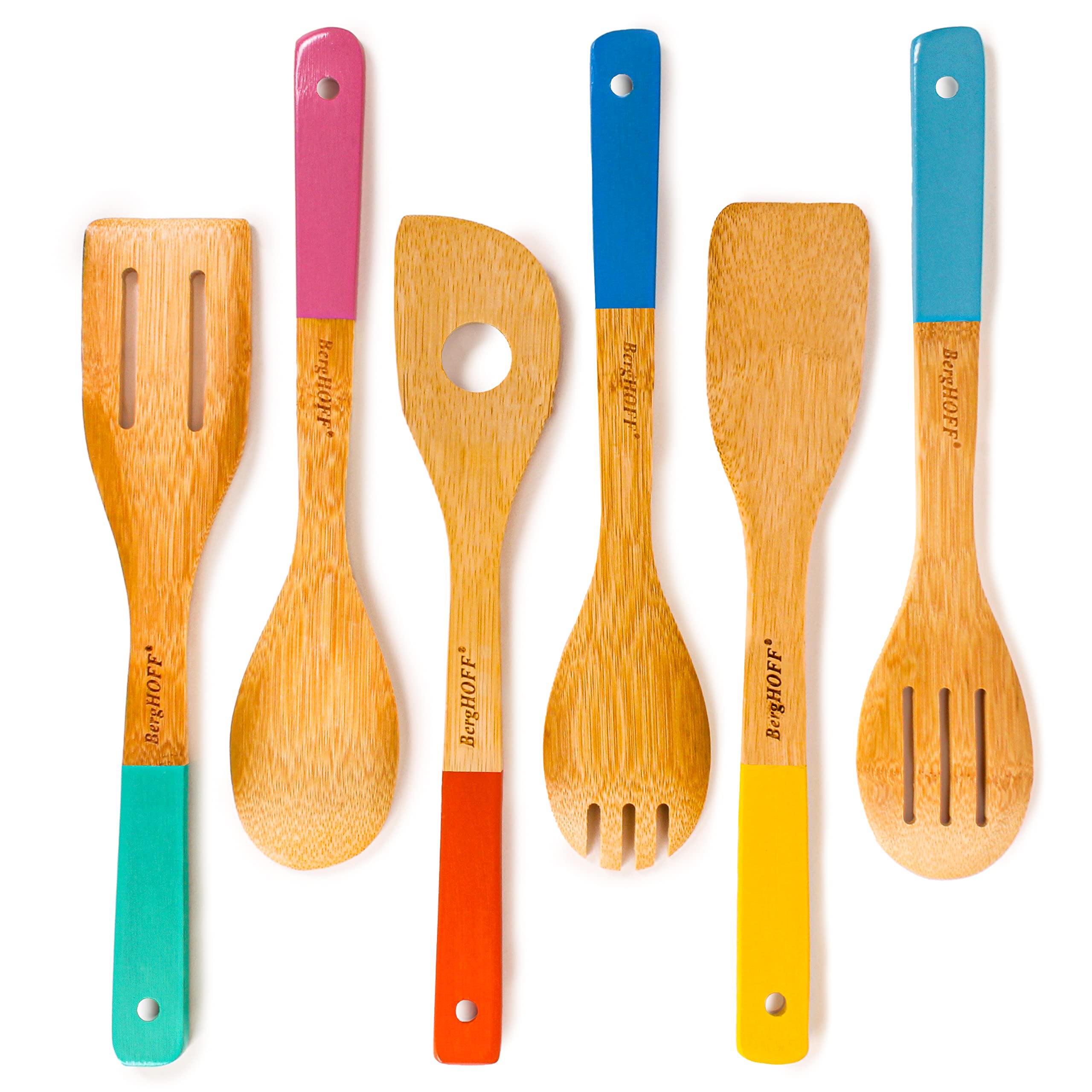 Berghoff Bamboo 6Pc Utensil Set, Slotted & Plain Spatula, Slotted Spoon, Serving Spoon, Spaghetti Spoon, Salad Spoons 12'' Multi