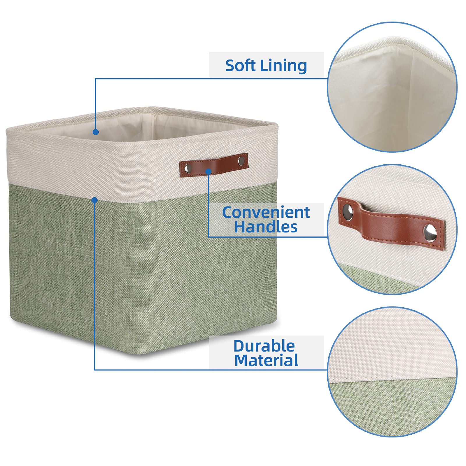 Temary Cube Storage Baskets for Shelves 4pack Fabric Storage Basket for Organizing Toys  Clothes  13 Inch Storage Cubes with Leather Handles  Closet Baskets Nursery Home (White&Green)
