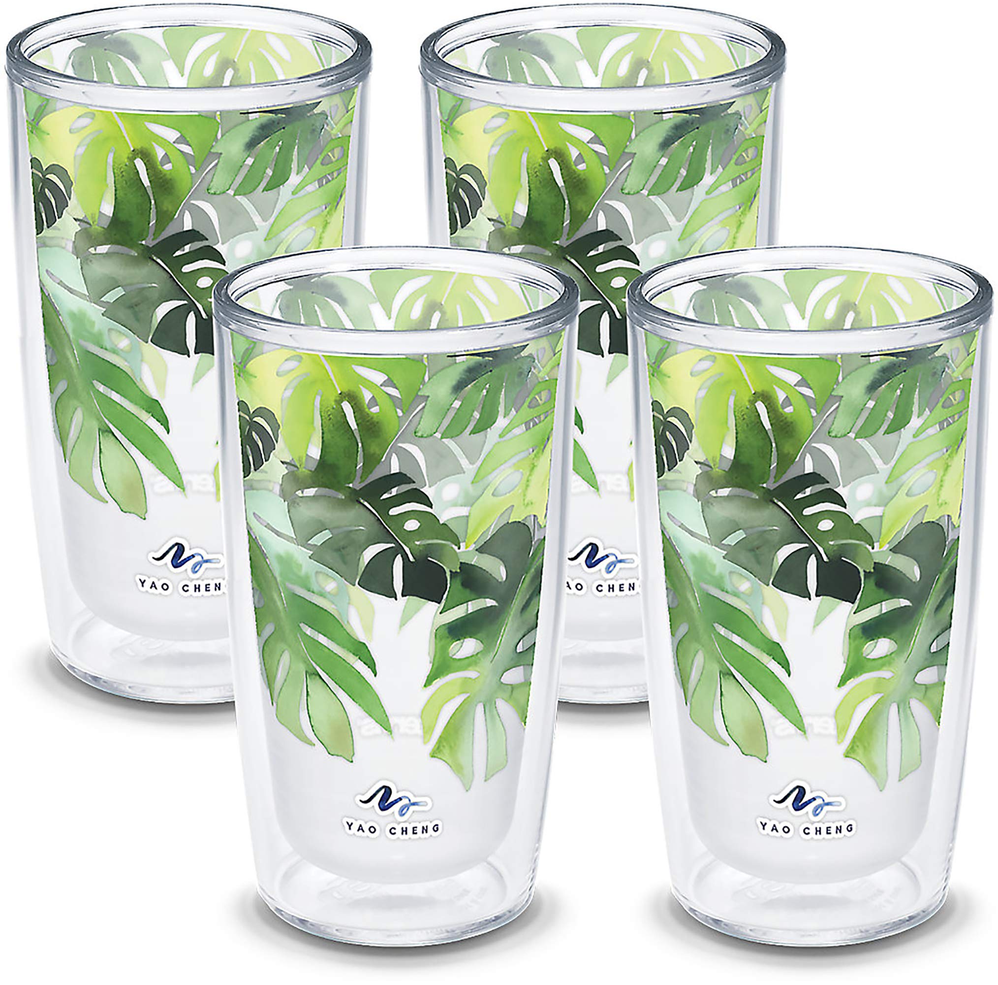 Tervis Yao Cheng Green Crystal Made in USA Double Walled Insulated Tumbler Travel Cup Keeps Drinks Cold & Hot, 16oz 4pk, Philode