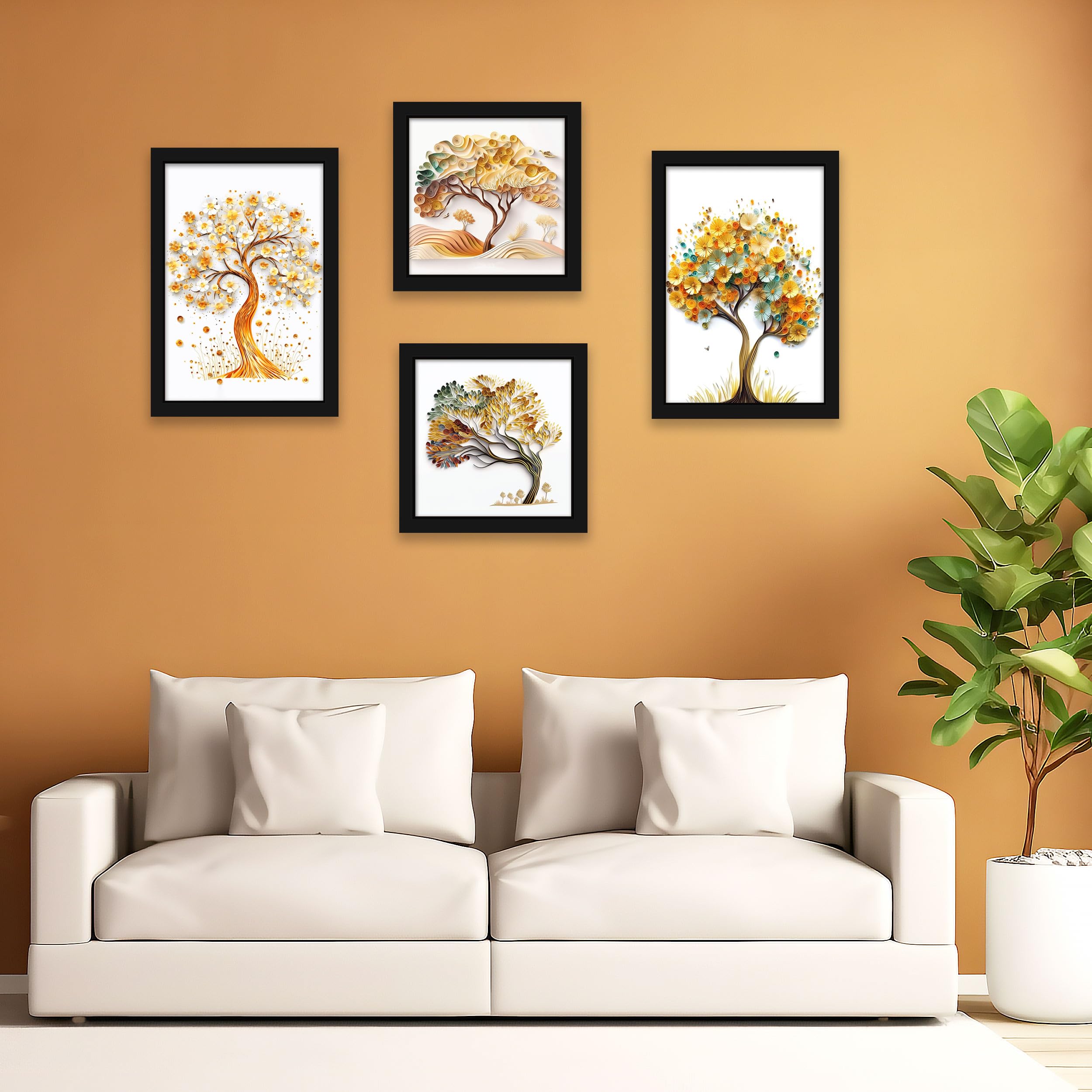 Indianara Abstract Tree Framed Gallery Wall Art, Set Of 4 For Living Room | Wall Decor | Bedroom | Office | Hotel(10805)