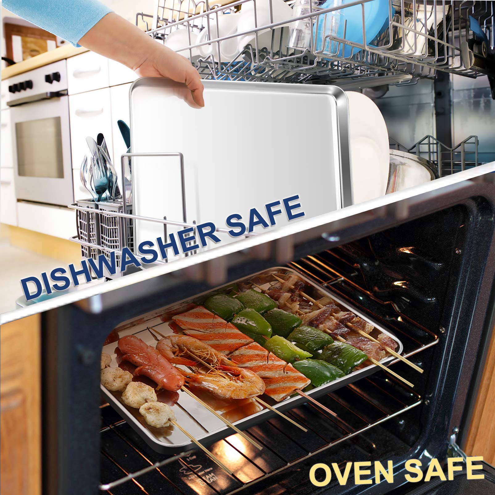 Toaster Oven Pan Tray, P&P Chef Stainless Steel Baking Pan Cookie Sheet, Set Of 2 (12.5 X 9.75 X 1), Rolled Edge & Round Corner,