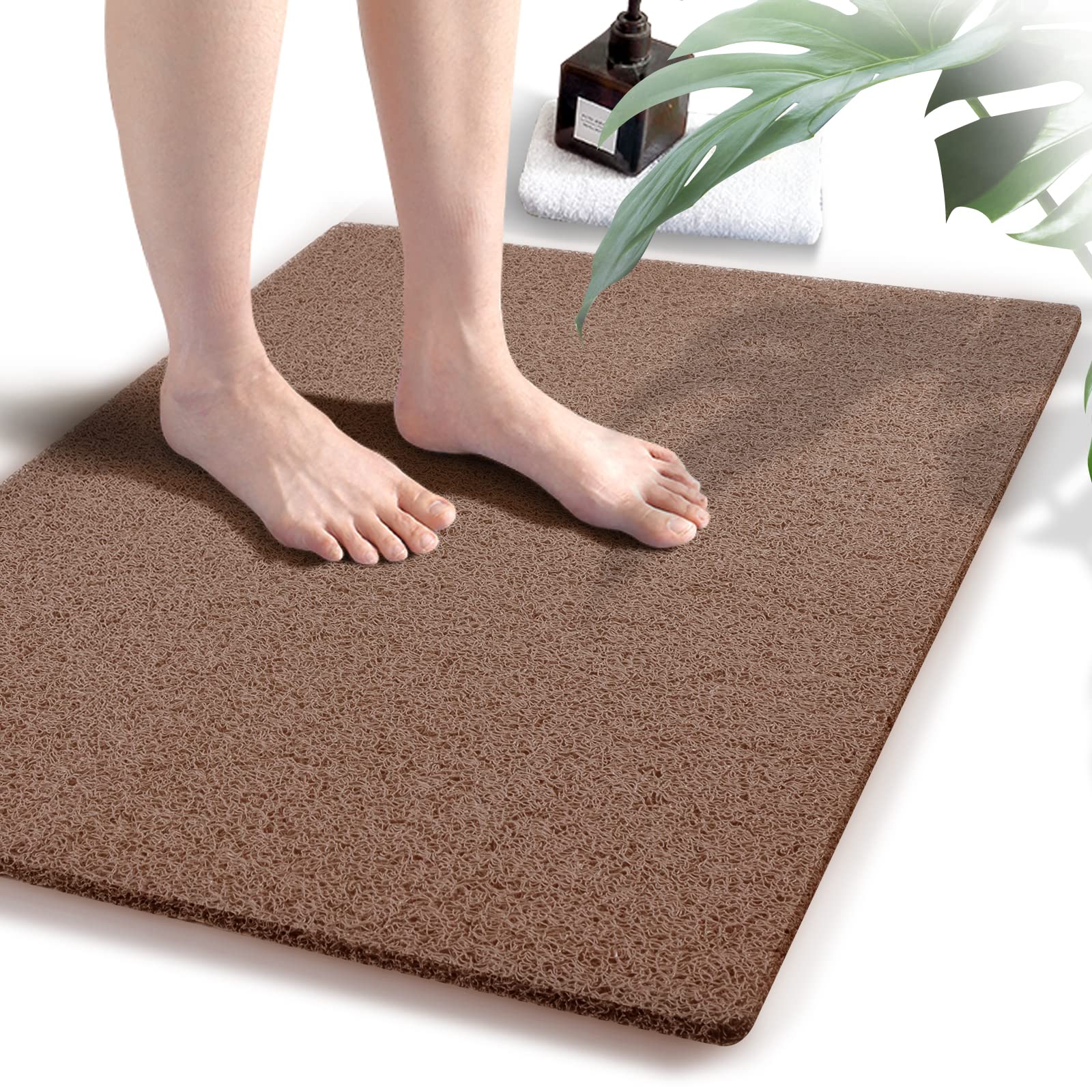 Shower Mats Non Slip, 23.6  34.6 Inch, Bath Mat For Shower, Loofah Mats For Shower And Bathroom, Quick Drying, Brown