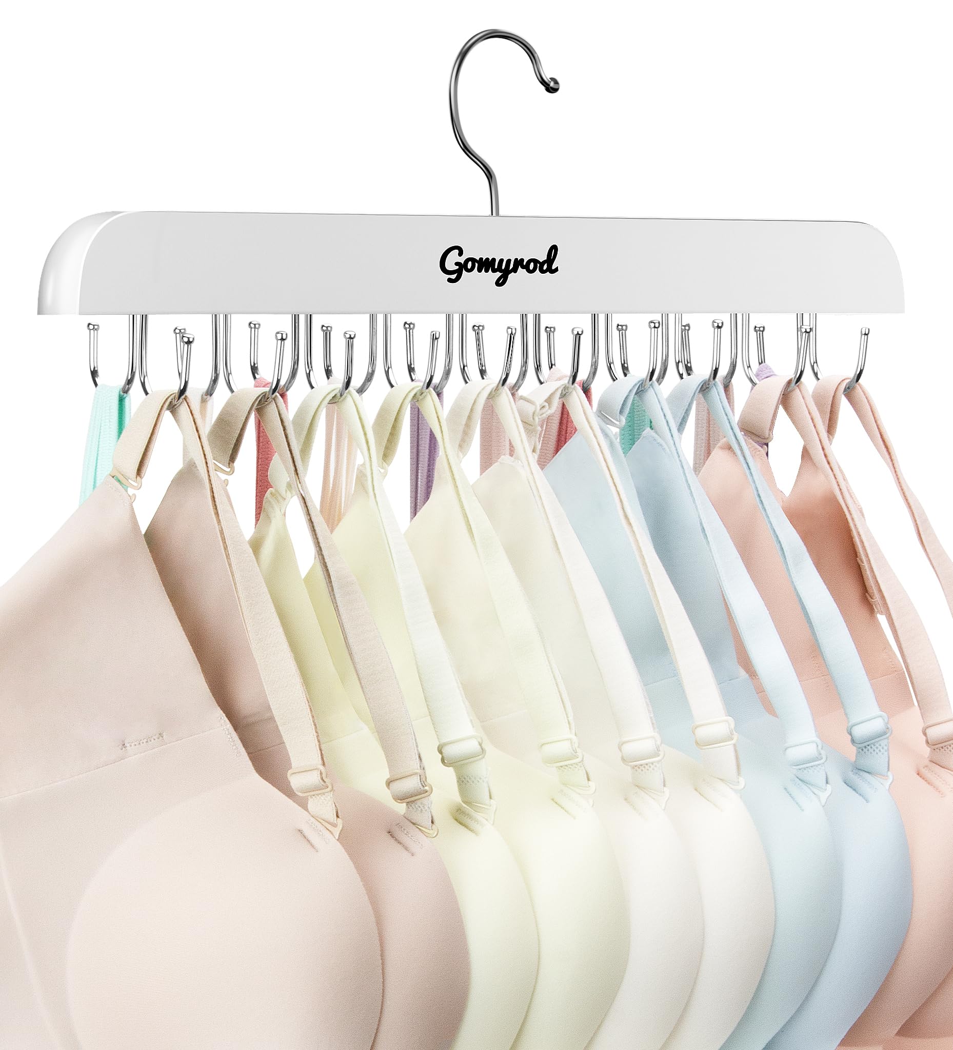 Bra Hanger For Closet, 1 Pack Tank Top Hanger W/20 Hooks Capacity Foldable Wood Space Saving Hangers, 360Rotating Closet Organiz