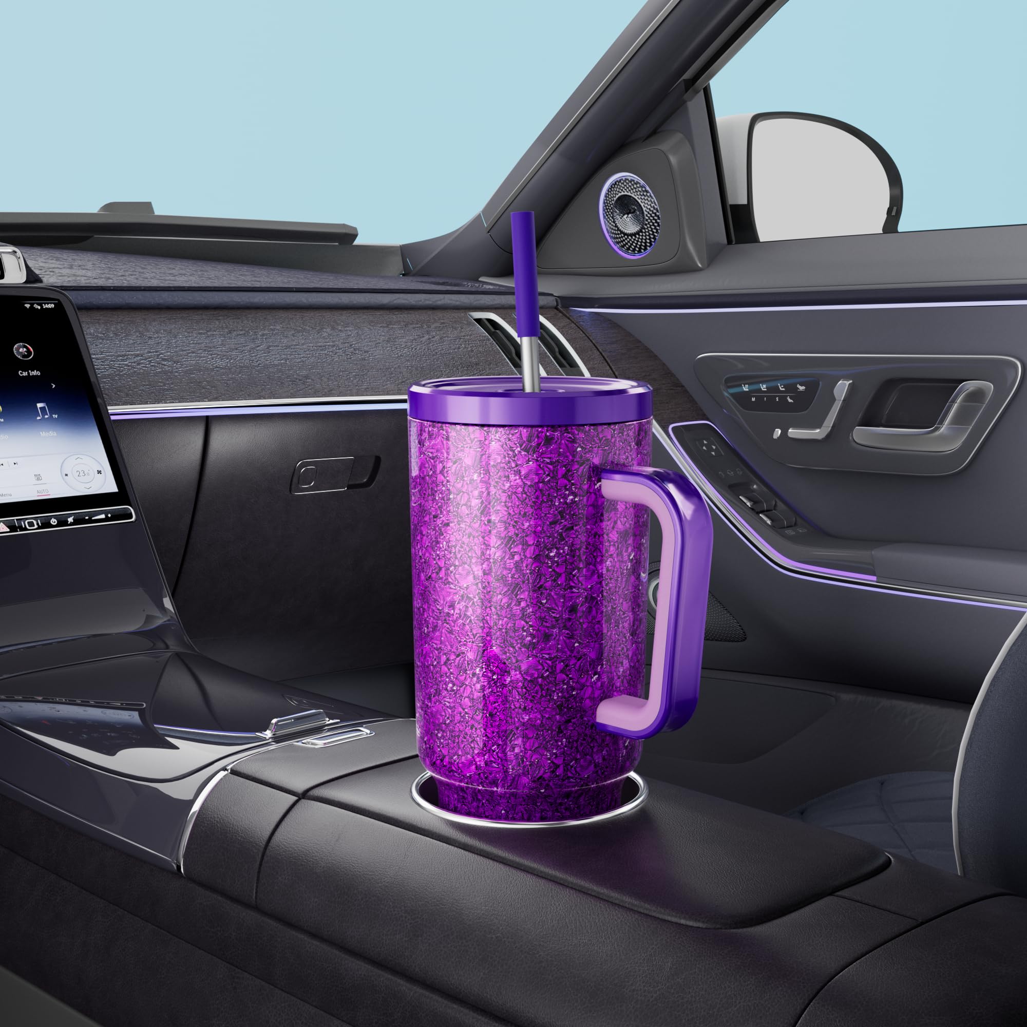 Meoky Tumbler with Handle and Straw for Women: 40 oz Stainless Steel Insulated Tumbler with Lid and Straw 100% Leakproof for Car
