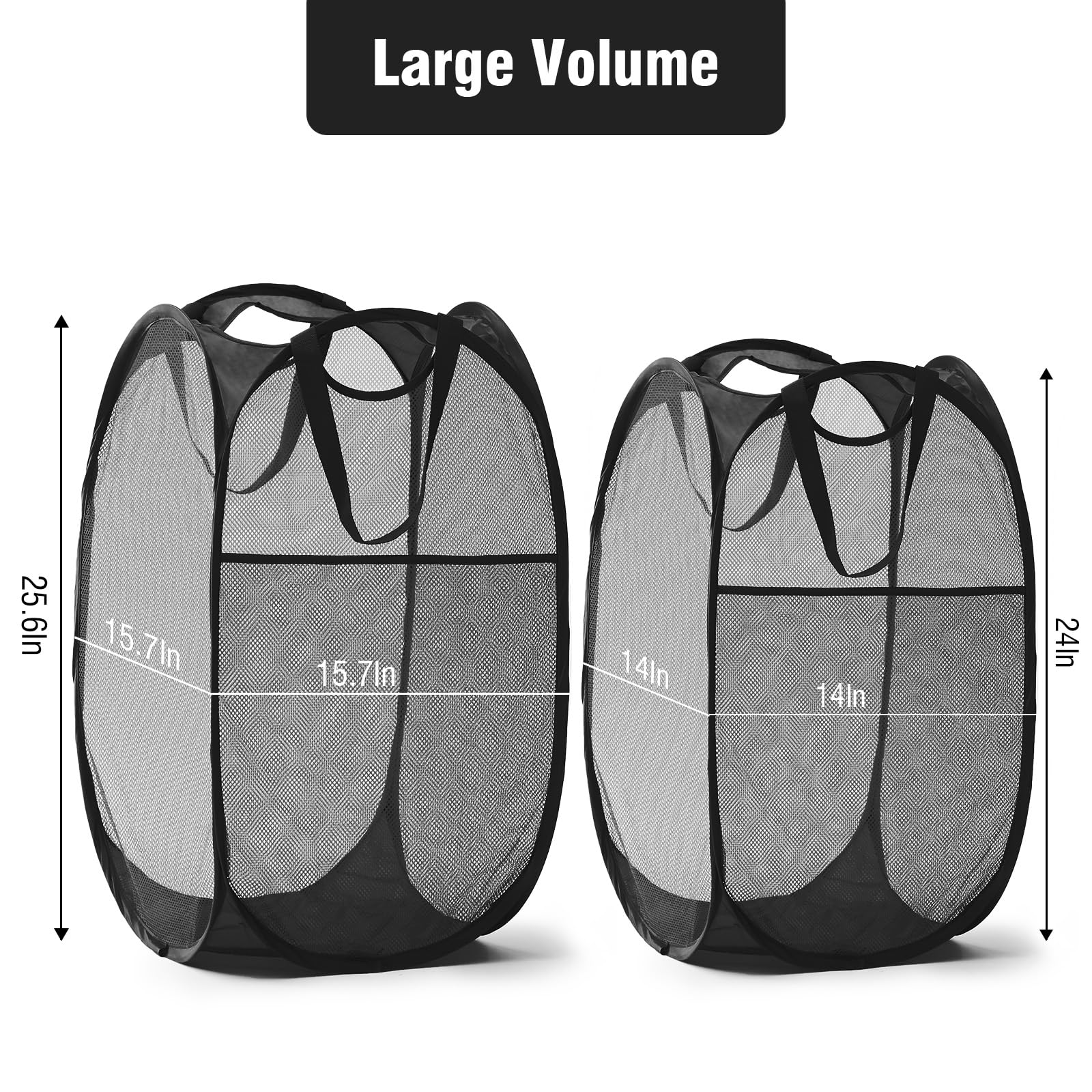 Upgraded 105L Mesh Pop Up Laundry Hamper with Reinforced Handles - Portable & Collapsible Dirty Clothes Basket for Dorm  Bathroom & Travel (Black Plus  105L)