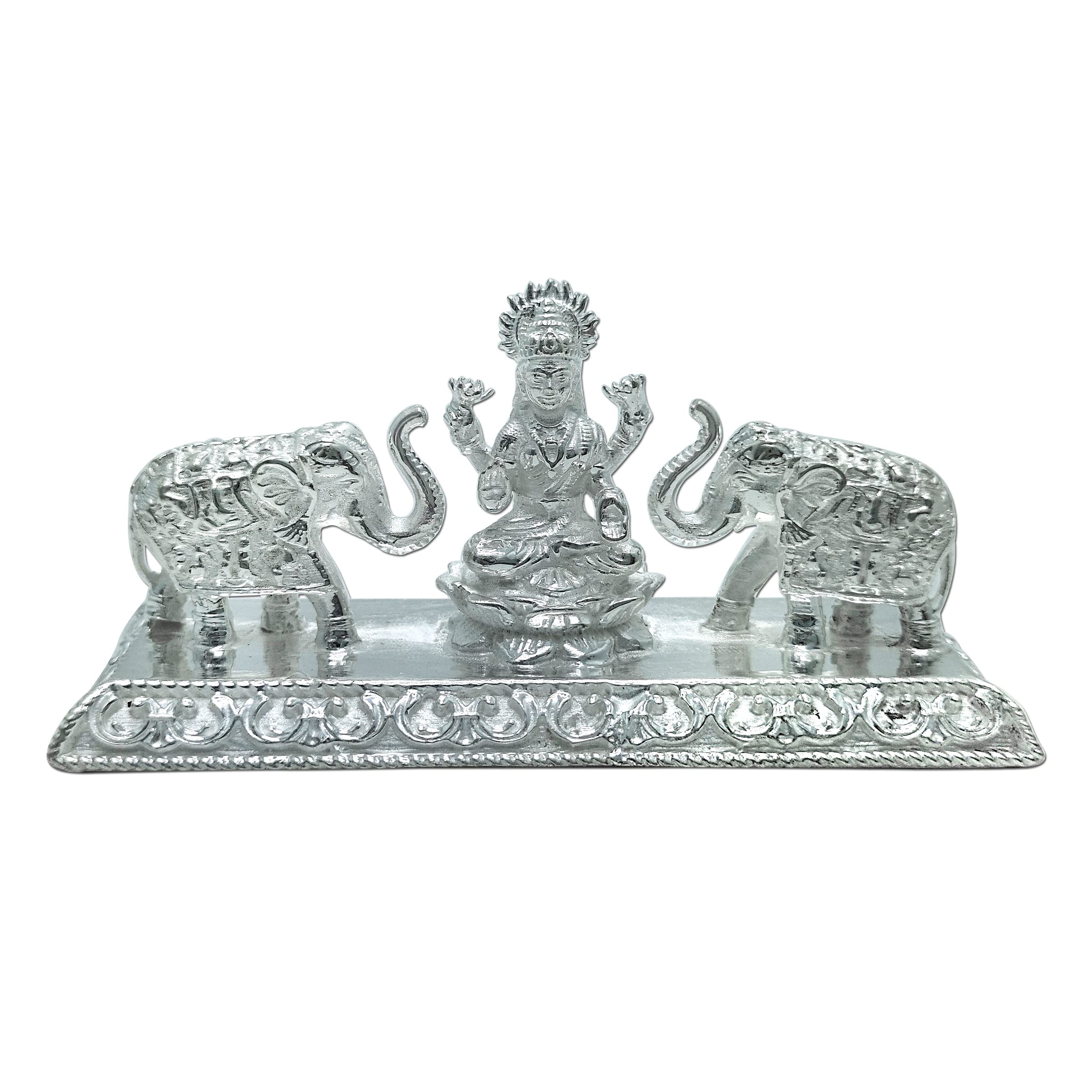 Maa Silver Pure Silver Gaj Laxmi/Lakshmiji Bis Hallmarked Solid Idol/Murti On Lotus Kamal With Elephant At Each Sides Perfect Fo