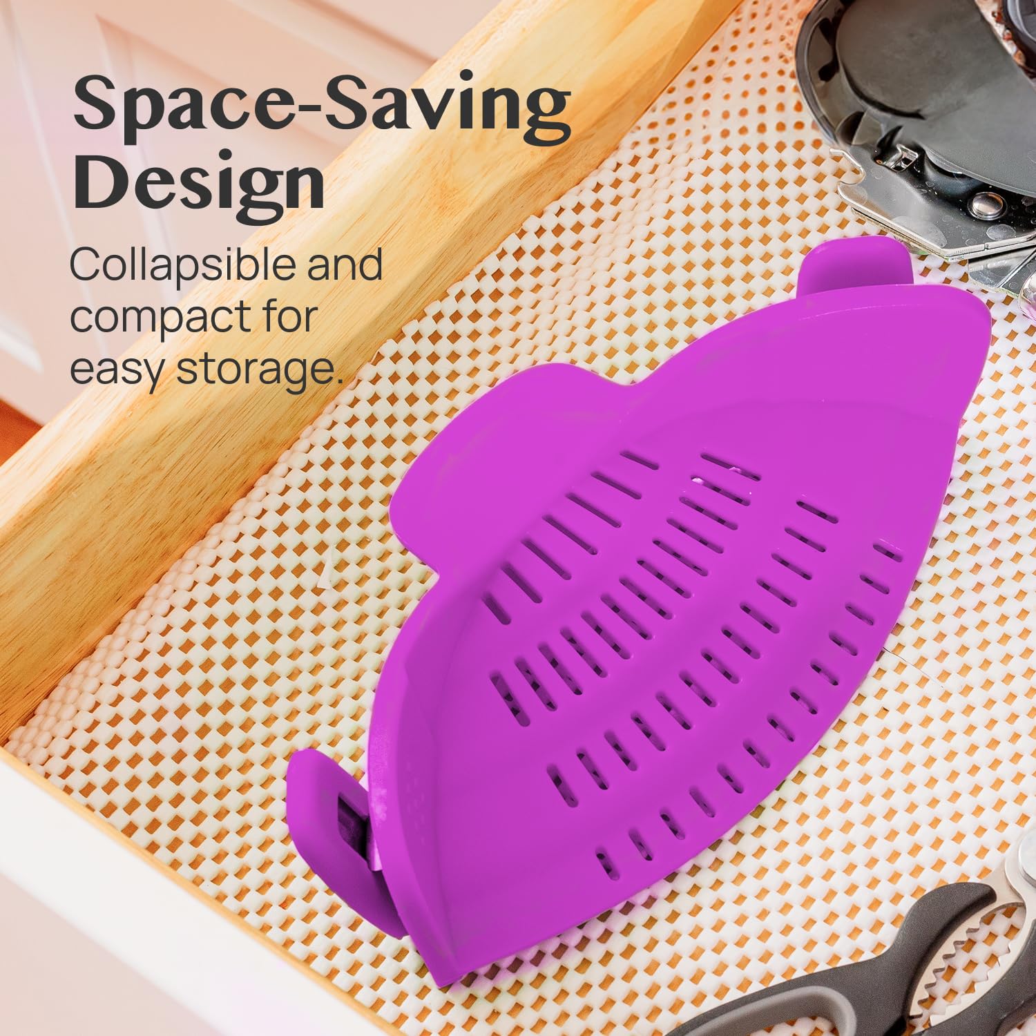 Kitchen Gizmo Snap N Strain Pot Strainer - Large Purple Silicone Colander, Model 2SYX