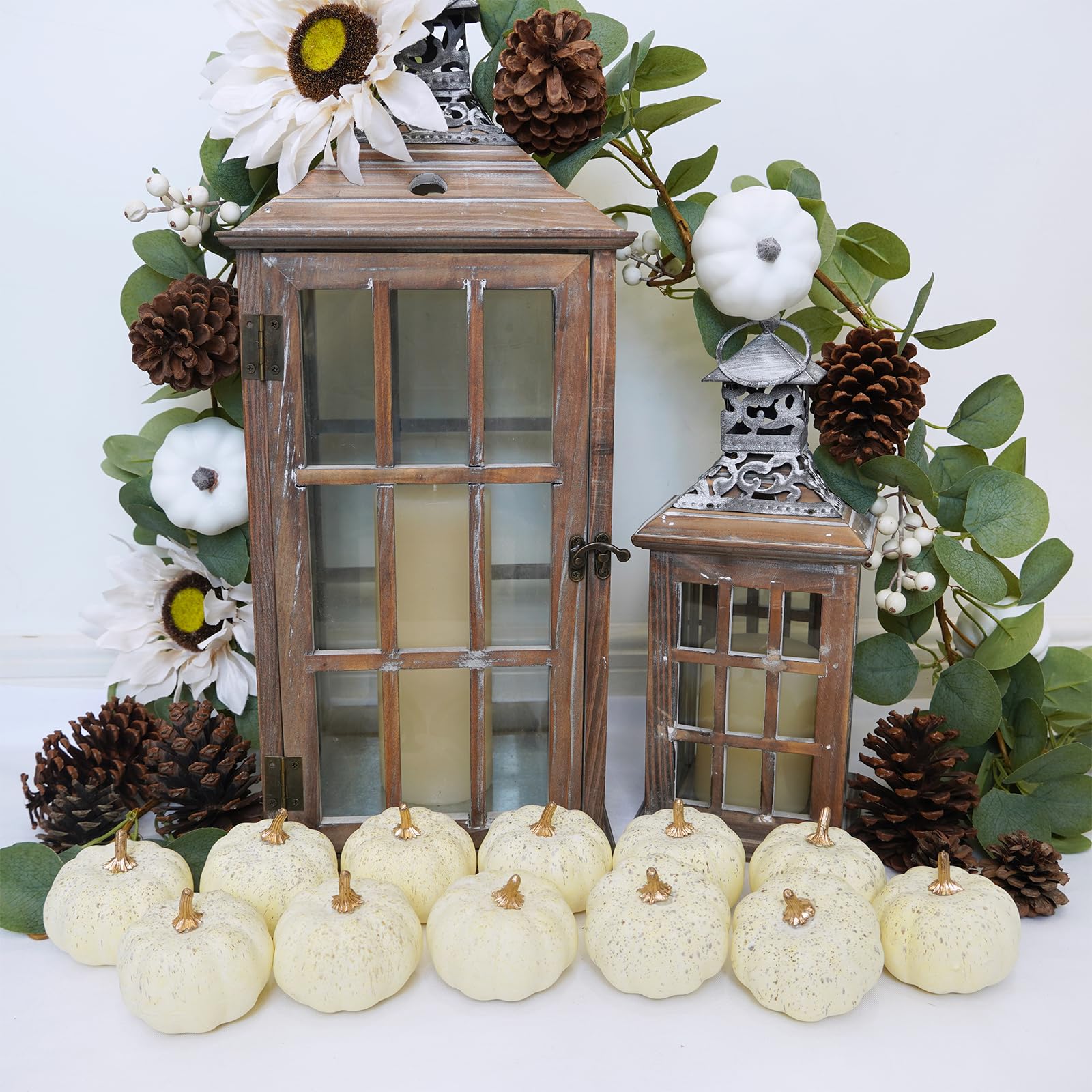 Winlyn 12 Pcs Small Artificial Cream Pumpkins Decorative Pumpkins Foam Pumpkins for Fall Harvest Wedding Baby Shower Thanksgivin