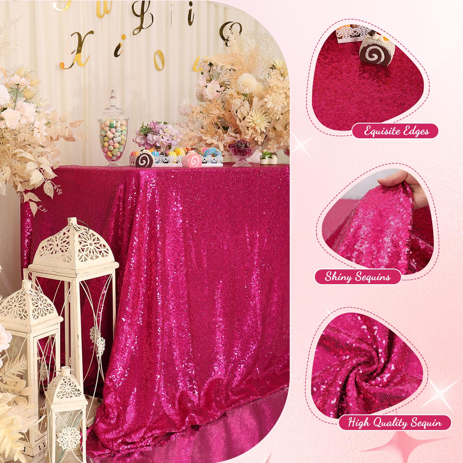 Partydelight Hot Pink Sequin Tablecloth 60X102 Inch Rectangle Tablecloth Glitter Tablecloth For Party Baby Shower Christmas Deco