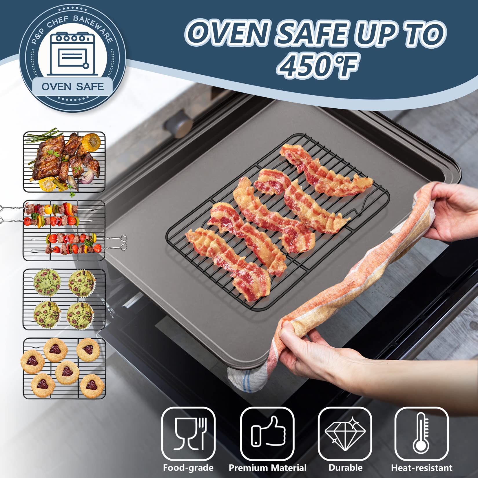 Cooling Rack Set Of 2, P&P Chef Non-Stick Small Baking Racks For Cooking Grilling, 2 Pack 9.7    X 7.3    Drying Rack, Fit In Mi