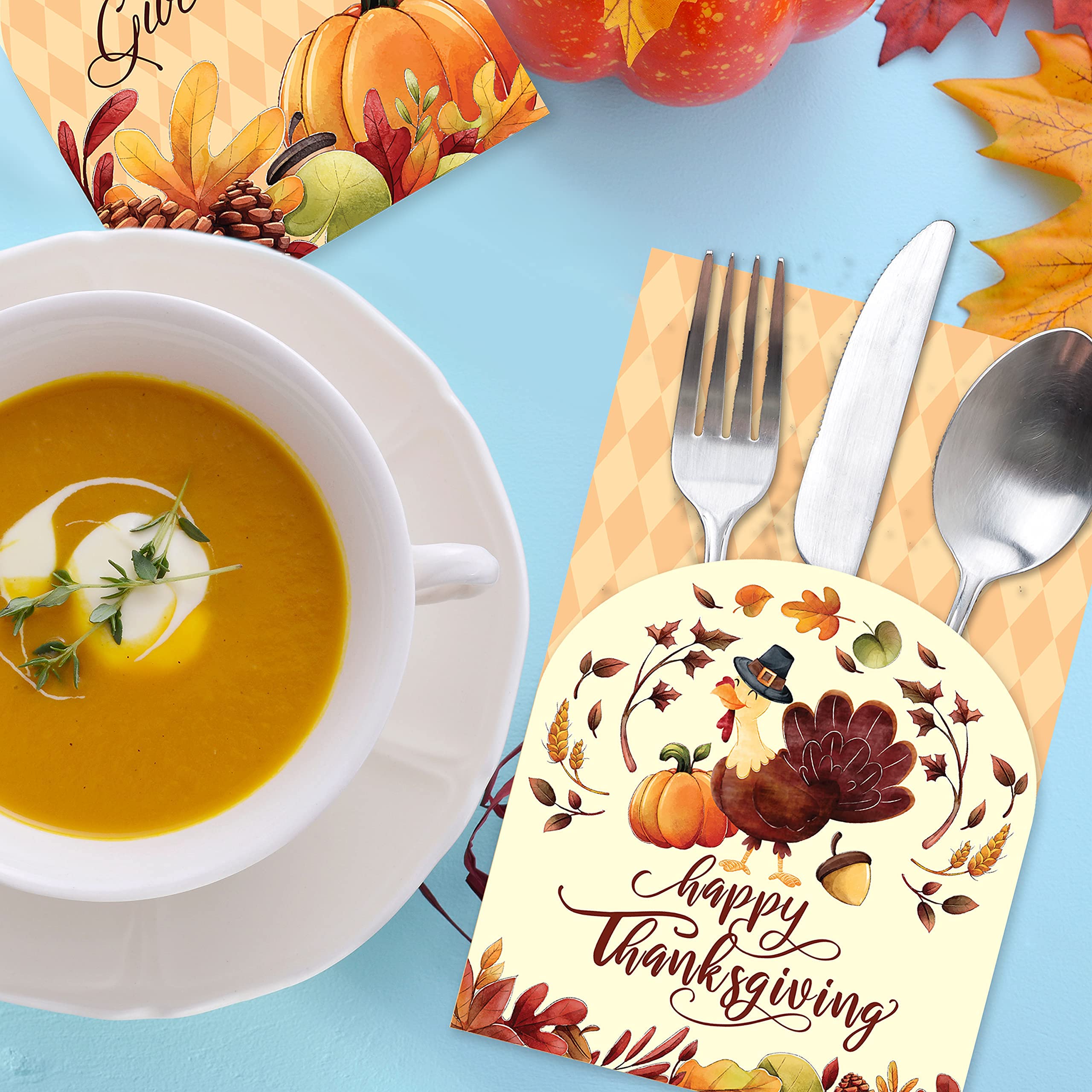 Joyful Toys Thanksgiving Utensil Holder / 24 Pieces Turkey Cutlery Silverware Holder Paper Pocket Set For Thanksgiving Party Sup