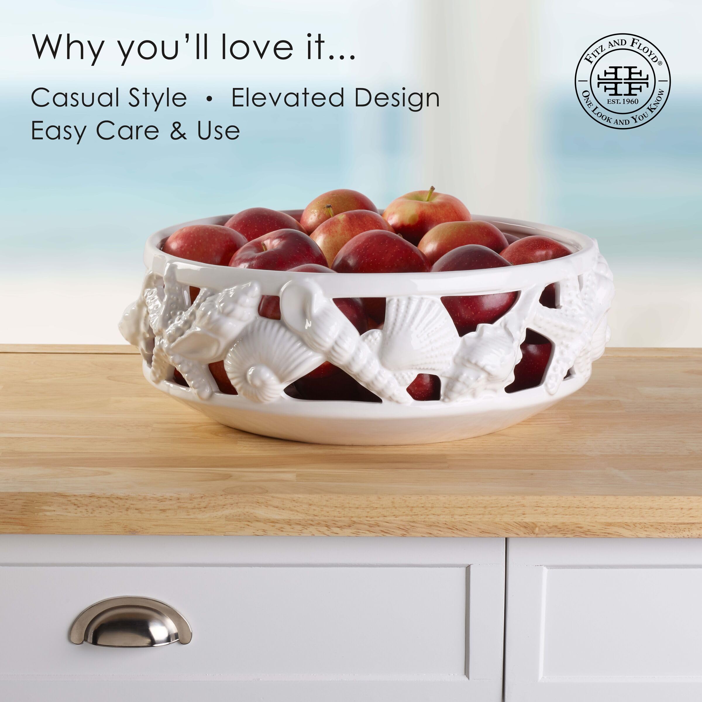Fitz And Floyd Coastal Home Centerpiece Bowl, 14 Inch, White