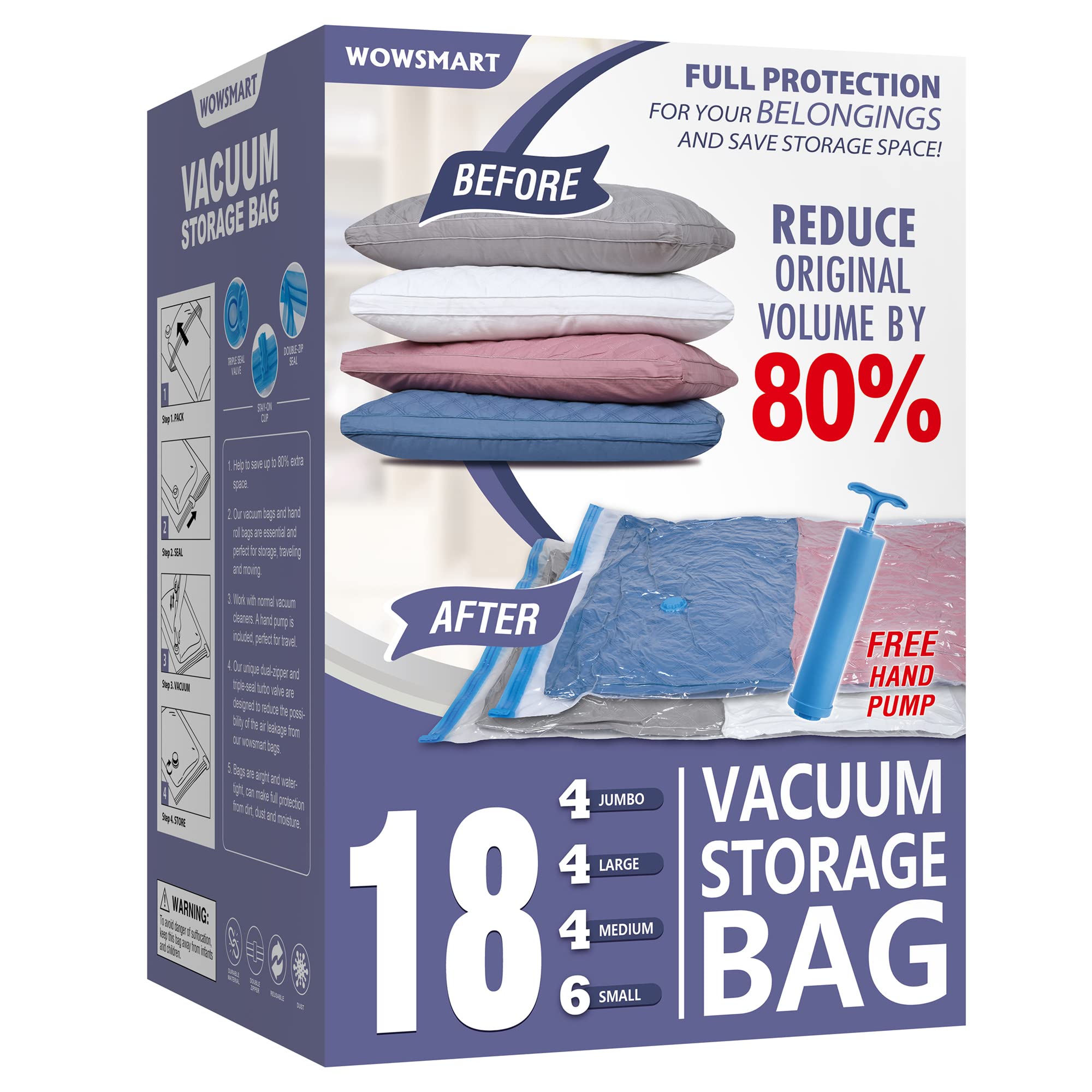 18 Space Saver Vacuum Storage Bags, Vacuum Sealed Storage Bags (4 Jumbo/4 Large/4 Medium/6 Small) With Hand Pump, Vacuum Seal Ba
