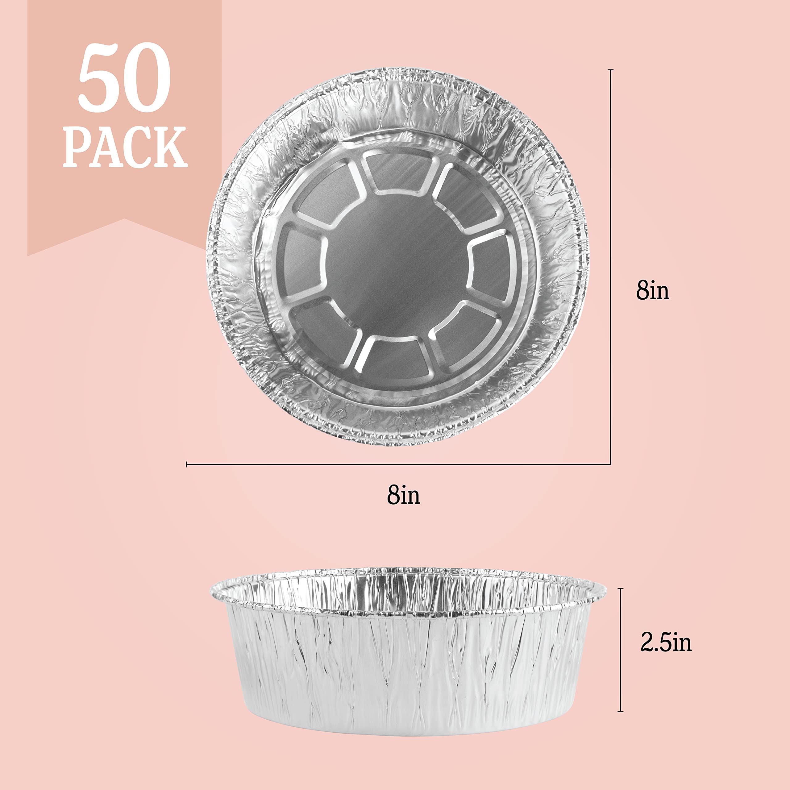 Plasticpro 8 ' ' Inch Round Tin Foil Pans Disposable Aluminum, Deep Freezer & Oven Safe - For Baking, Cooking, Storage, Roasting