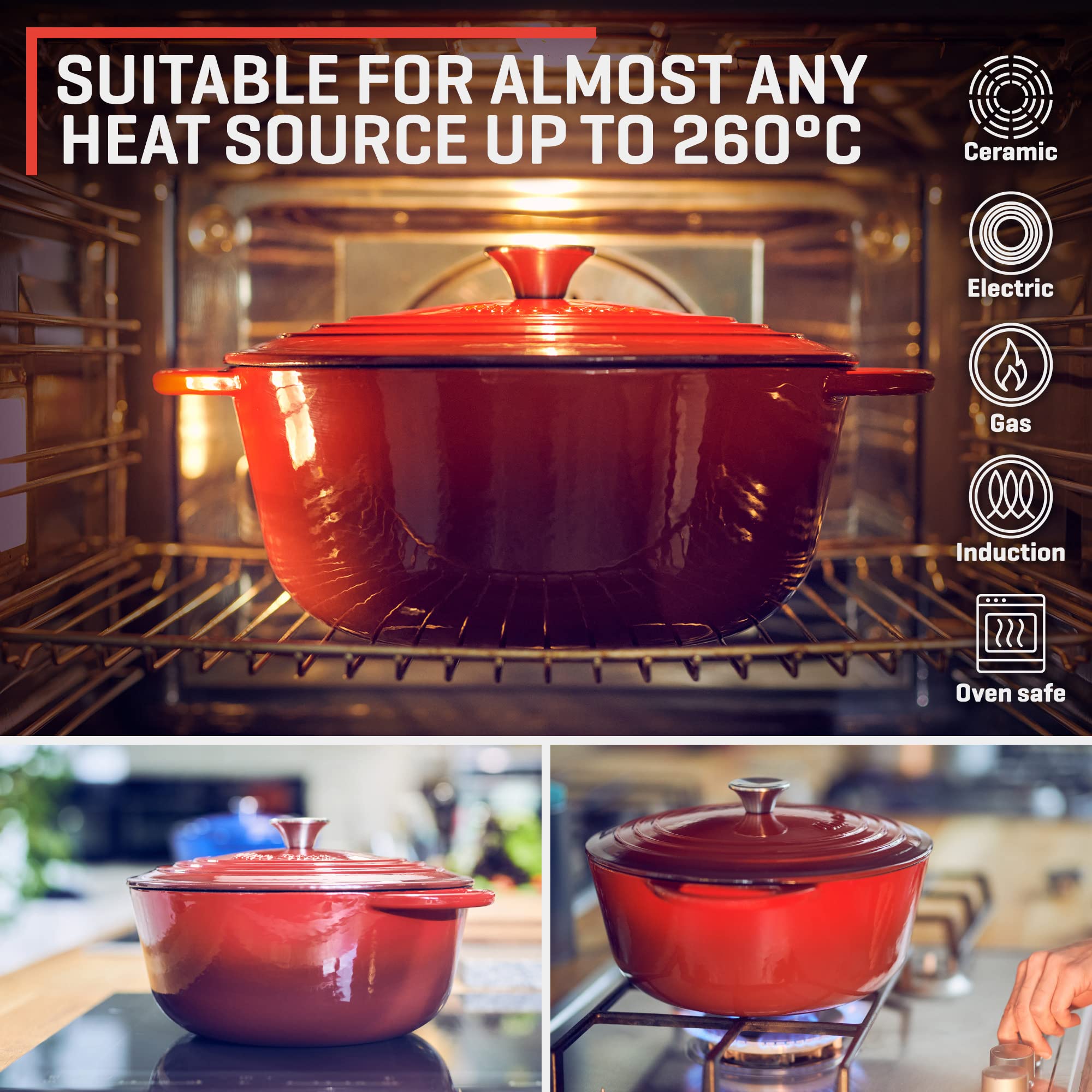 Uno Casa Enameled Cast Iron Dutch Oven - 6 Qt Dutch Oven Pot With Lid, Long-Lasting Enamel Dutch Oven For Bread Baking, Non-Stic