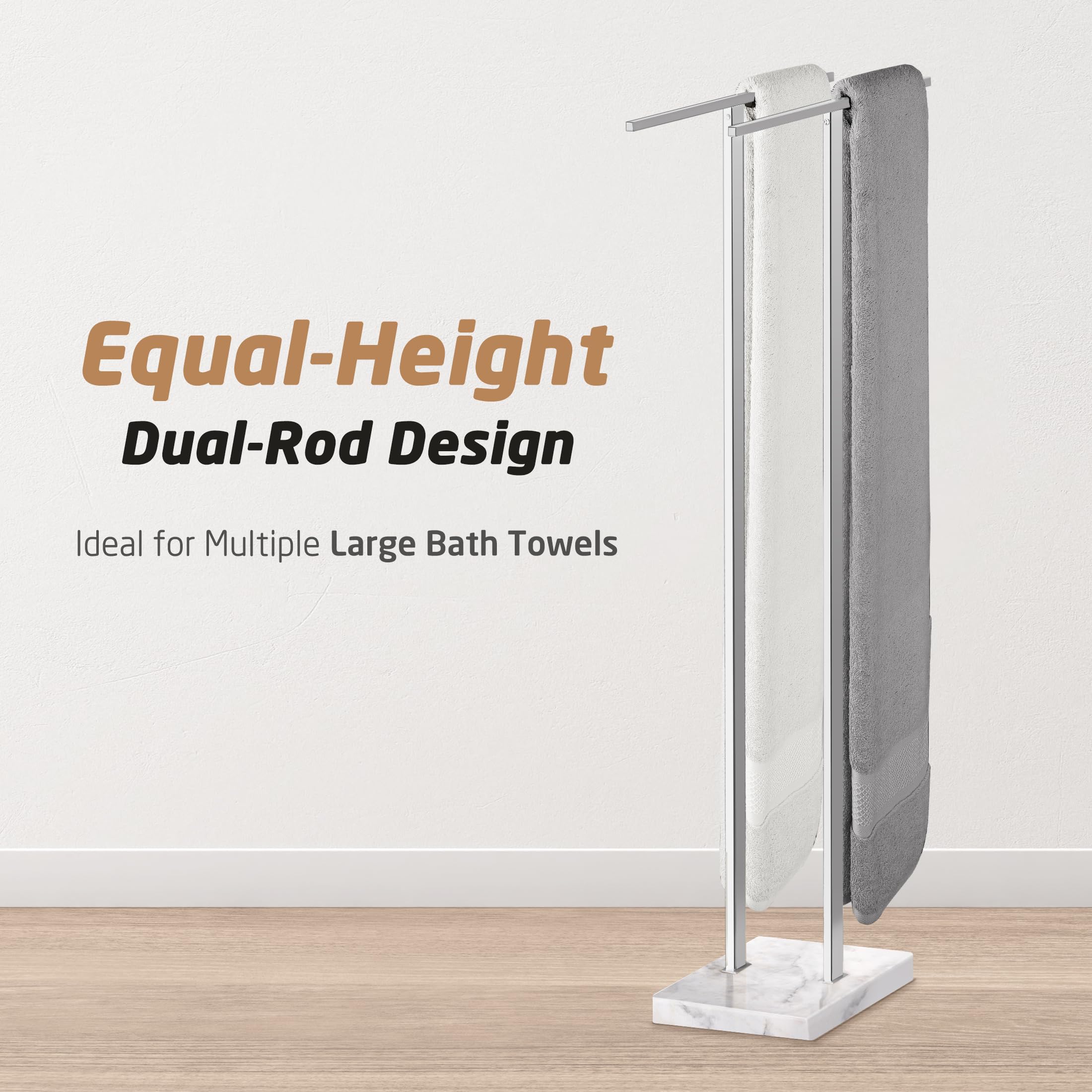 Kes Standing Towel Rack With Marble Base, 37'' H (Equal Height) Free Standing Towel Racks For Bathroom Floor, Fits Large Bath To