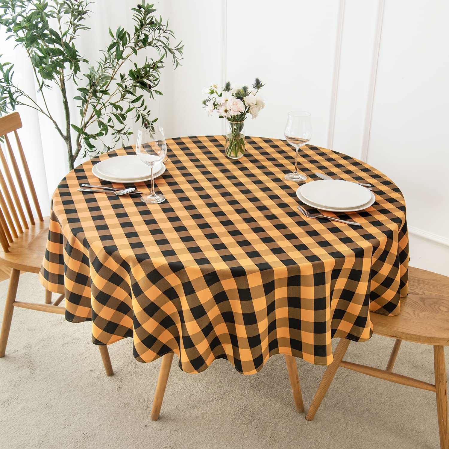 Maxmill Round Checkered Halloween Tablecloth Spillproof Wrinkle Free Heavy Weight Gingham Table Cloth For Circular Table Cover B