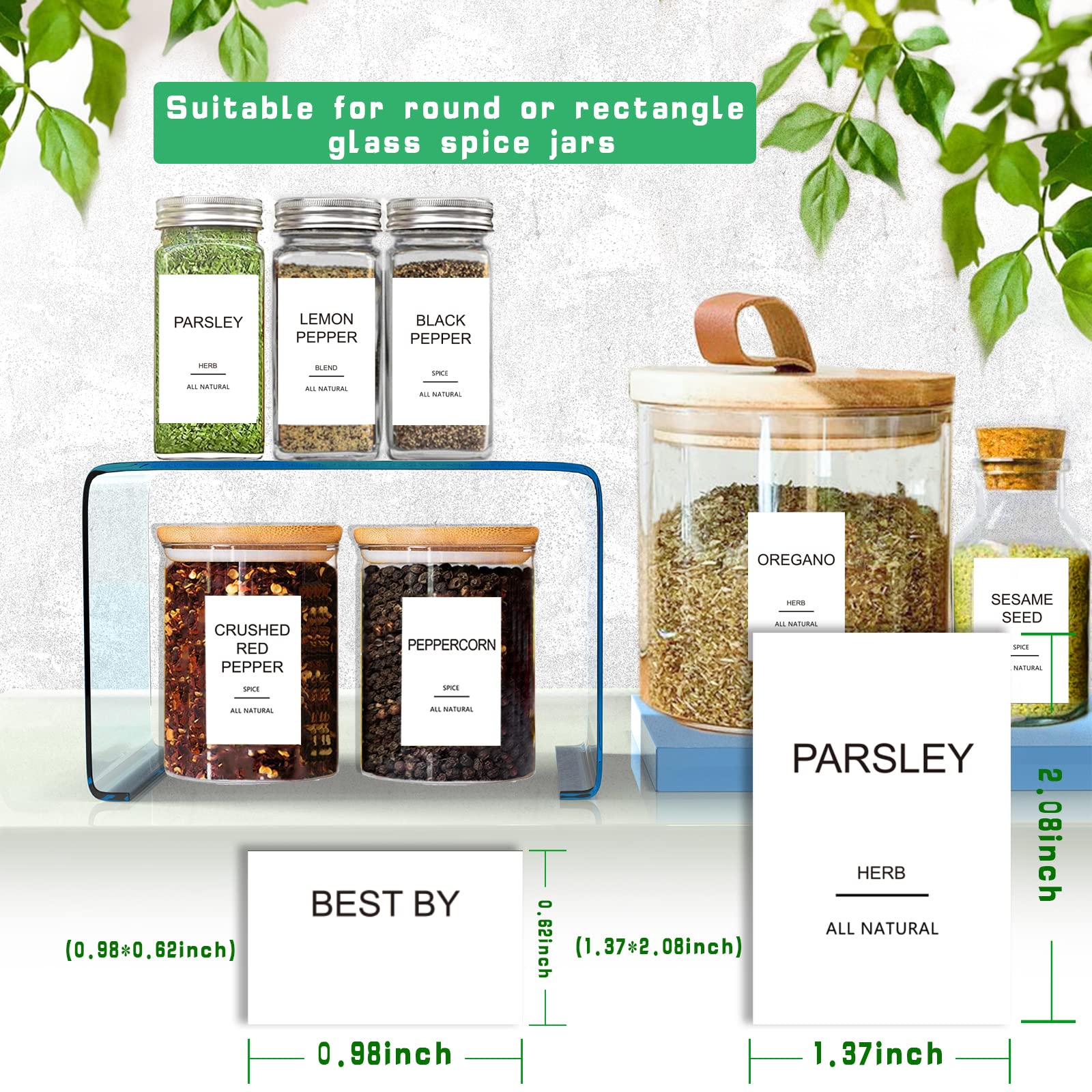 GPOVVIMX 191 Spice Jar Labels Preprinted Minimalist Stickers - White Waterproof Label - Fit Round or Rectangle Spice Jars - Herb