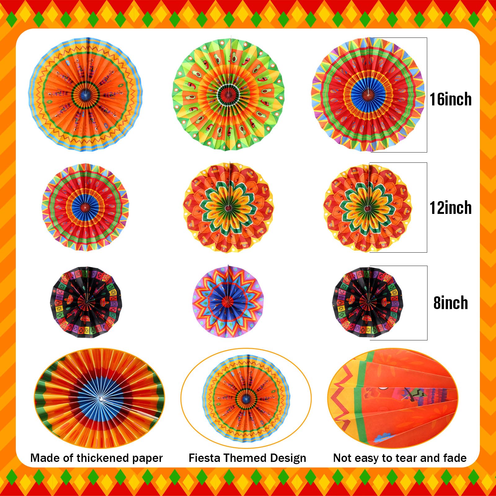 Outus 24 Pcs Mexican Fiesta Party Decorations Cinco De Mayo Decor Halloween Hanging Paper Fans Day of The Dead Banners Taco Tiss