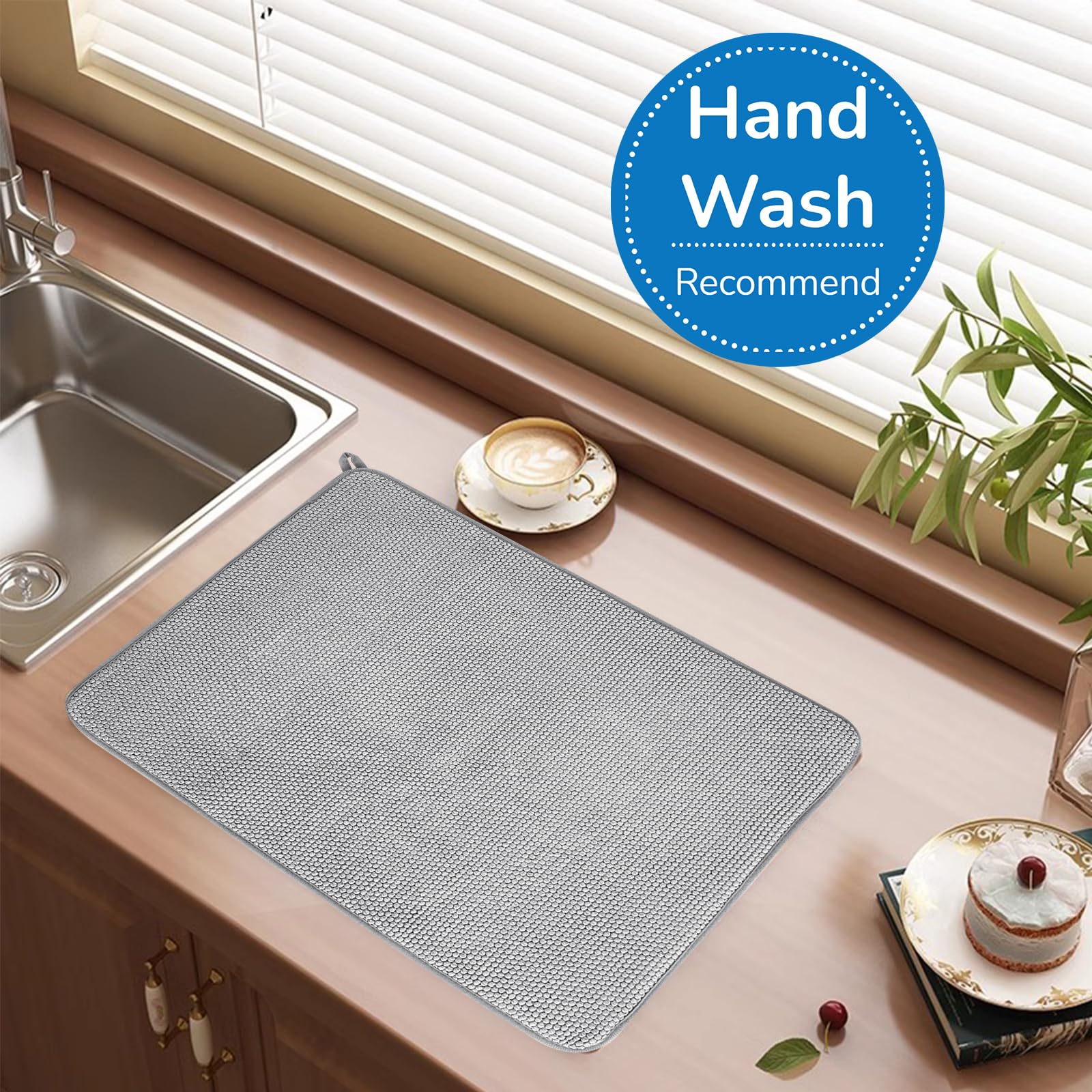 2 Pcs Large Dish Drying Mat For Kitchen Counter,24 X 17 Inch Absorbent Microfiber Dishes Drainer Mats,Xl Dish Drying Pad For Cou