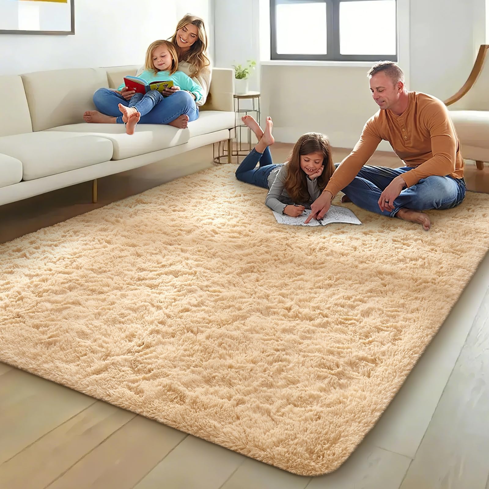 Ophanie Beige Rugs for Living Room Bedroom, 6x9 Fluffy Fuzzy Furry Carpet, Plush Soft Shaggy Bedside Indoor Floor Area Rug for K