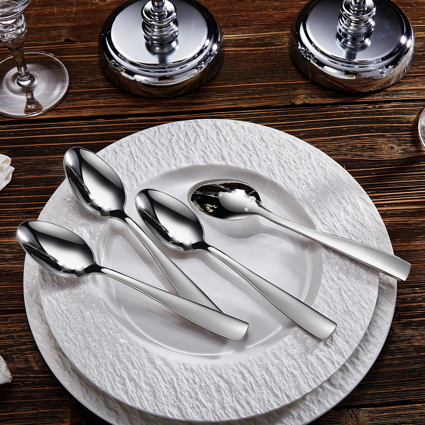 Keawell Premium 4-Piece Louis Spoon Set, 18/10 Stainless Steel, Set Of 4, Fine Spoon Set With Squared Edge, Dishwasher Safe, Smo