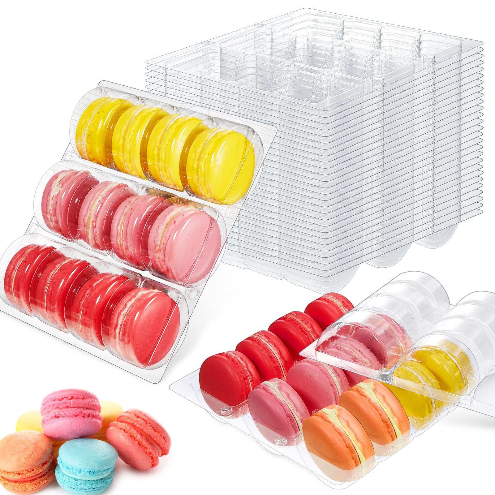 Sherr 36 Pcs Macaron Boxes Clear Plastic Macaron Storage Containers Macaroon Packaging Display Trays for Cookie, Wedding, Party 