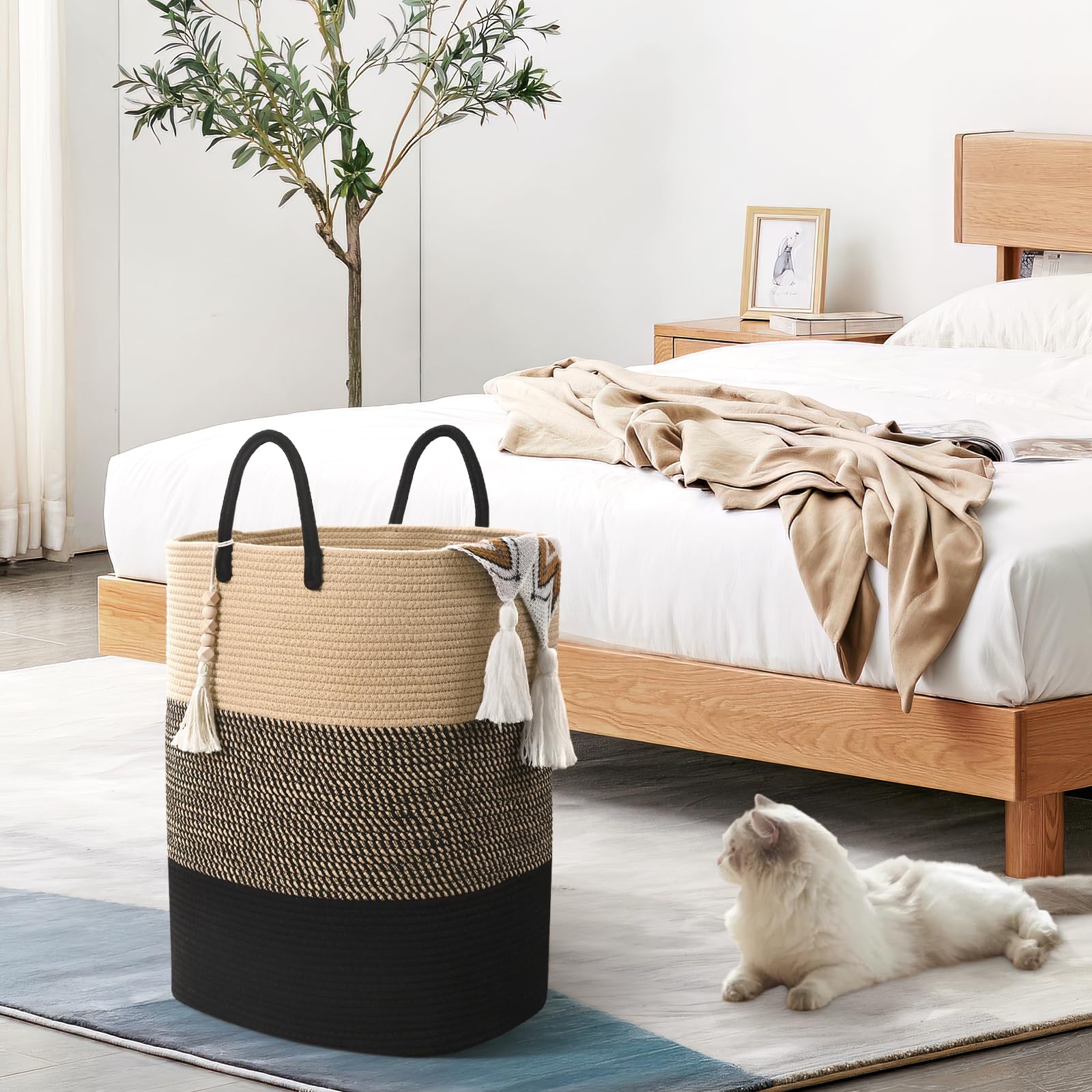 Woven Laundry Basket For Clothes, 100 L Large Rectangle Laundry Hampers, Nursery Storage Basket For Toys, Tall Dirty Clothes Ham
