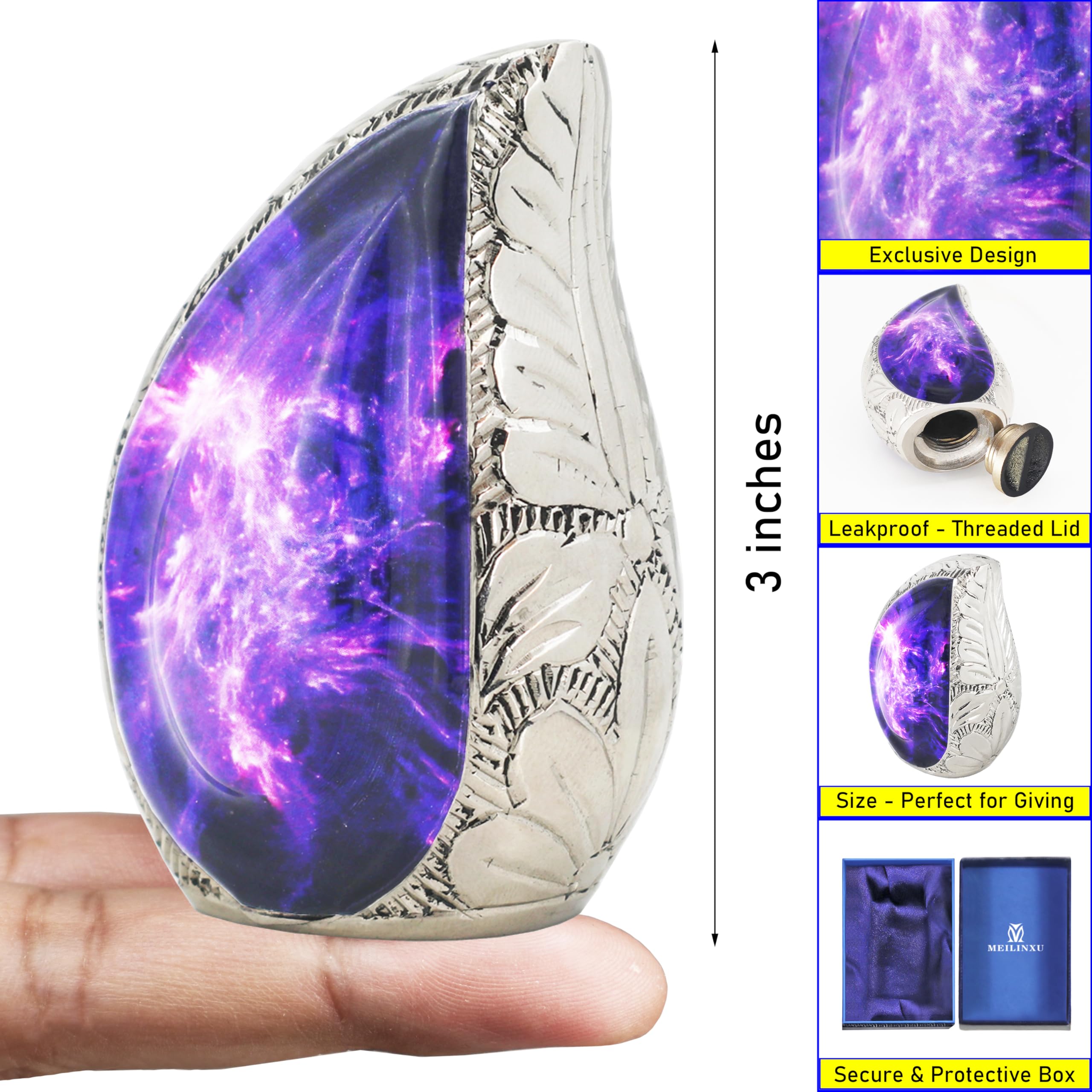 M MEILINXU Small Urns for Human Ashes Keepsake, Funeral Cremation Urn for Ashes for Women or Man, Cosmic Galaxy Urns, Mini, Bras