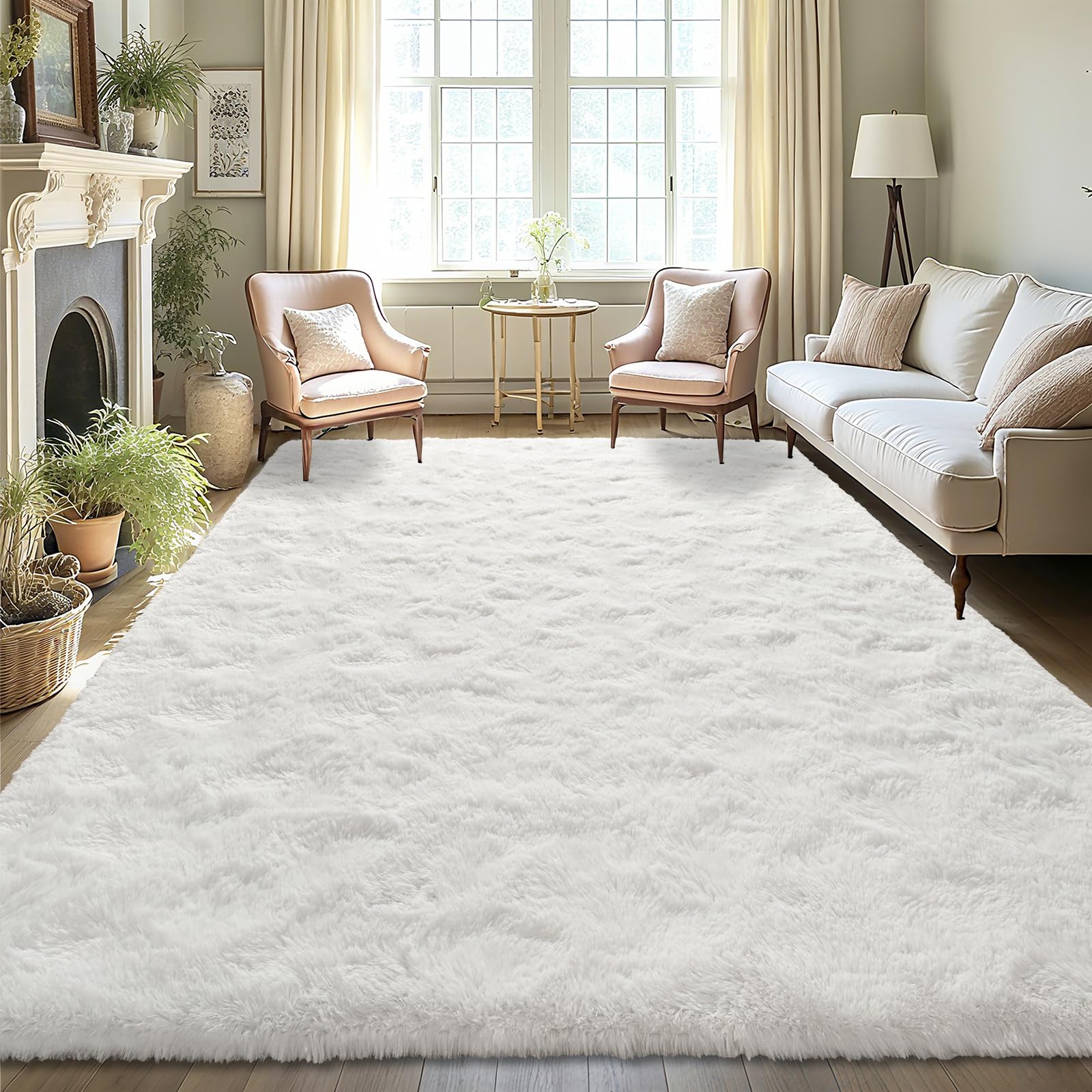 LOCHAS Ultra Soft Indoor Modern Area Rugs Fluffy Living Room Carpets for Children Bedroom Home Decor Nursery Rug 8 x10 Feet, Cre