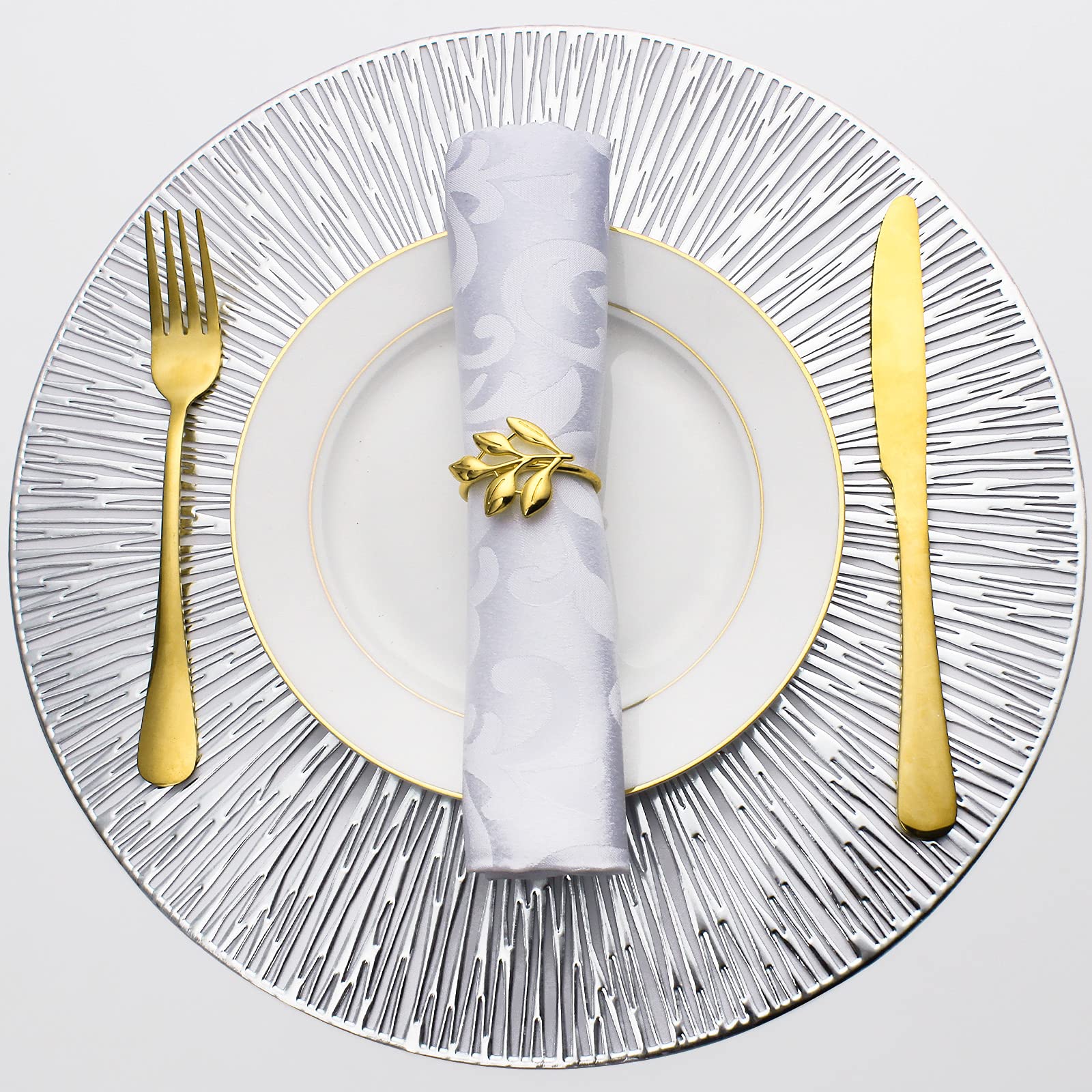 Evevda Placemats For Dining Table Set Of 6 Round Hollow Out Table Mats Pressed Metallic Vinyl Plastic Place Mats Table Decoratio
