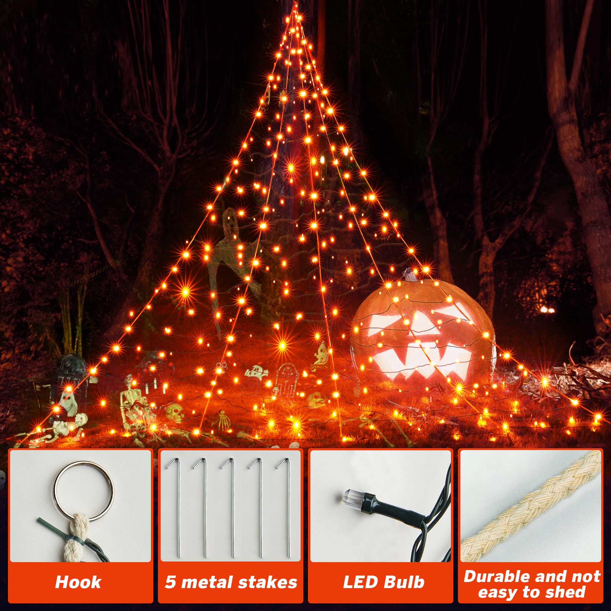 BlcTec Halloween Giant Spider Web Lights, 19.7ft x 14.7ft Lighted Black Spider Web with 250 LED, Sturdy Wire Halloween Web Light