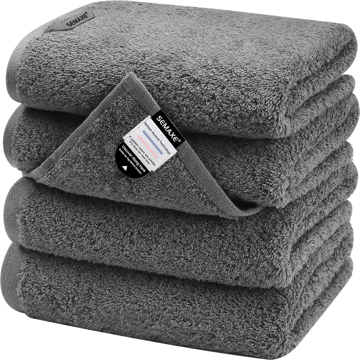 Semaxe Hand Towel For Bathroom Set Of 4,100% Cotton Grey Towels With Hanging Loops, Hotel Spa Quality Absorbent Towels, 27'' L X
