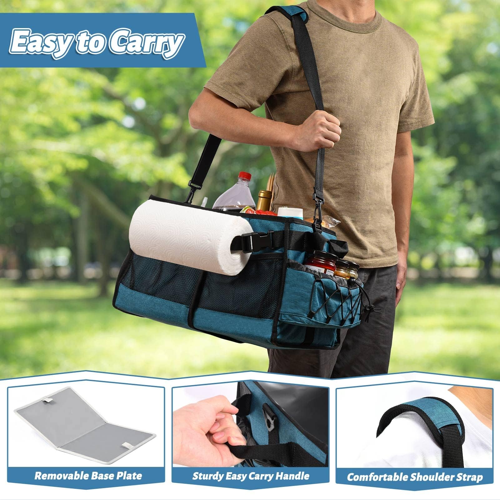 Lorbro Grill Caddy, Bbq Caddy With Paper Towel Holder, Utensil Caddy With Condiment Pocket, Collapsible Picnic Basket Camping Ge