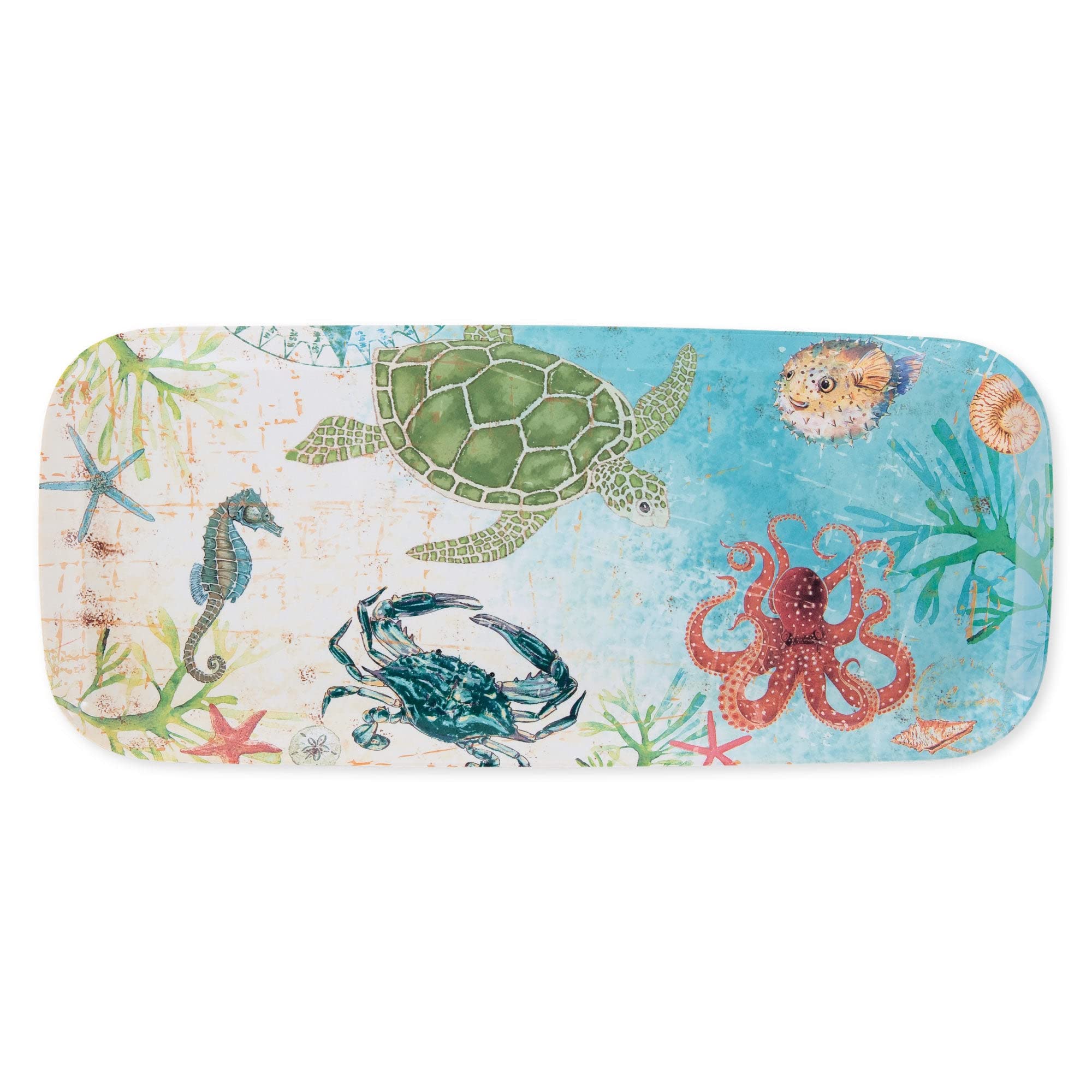 Upware 15 Inch Melamine Rectangle Serving Tray, Bpa Free Food Tray (Sealife)