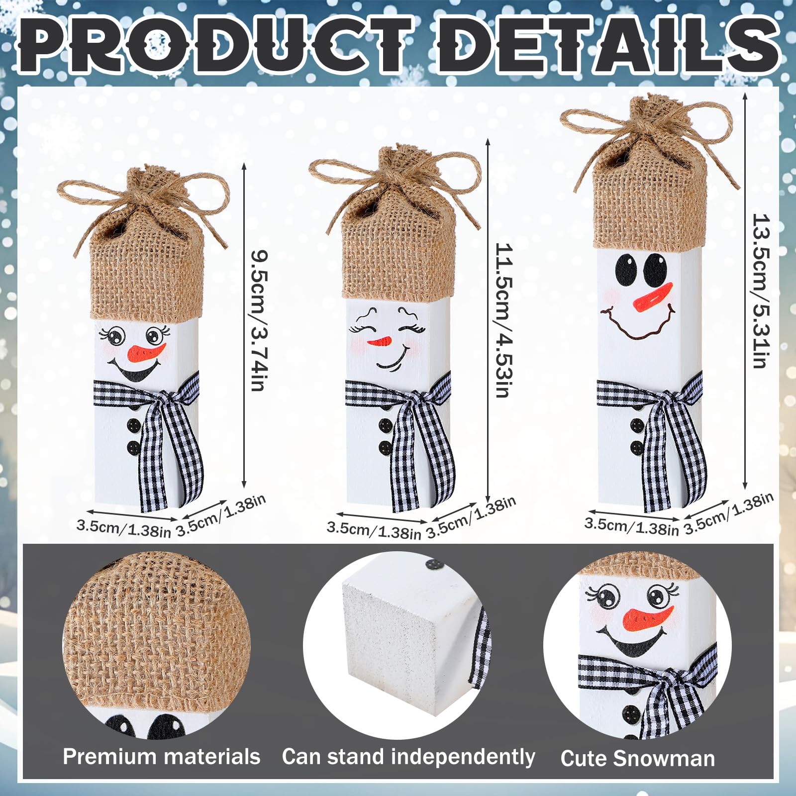 Yousoontic 3 Pcs Christmas Snowman Table Decorations Wooden Snowman Table Block Sign with Hat Plaid Winter Tiered Tray Decor Chr