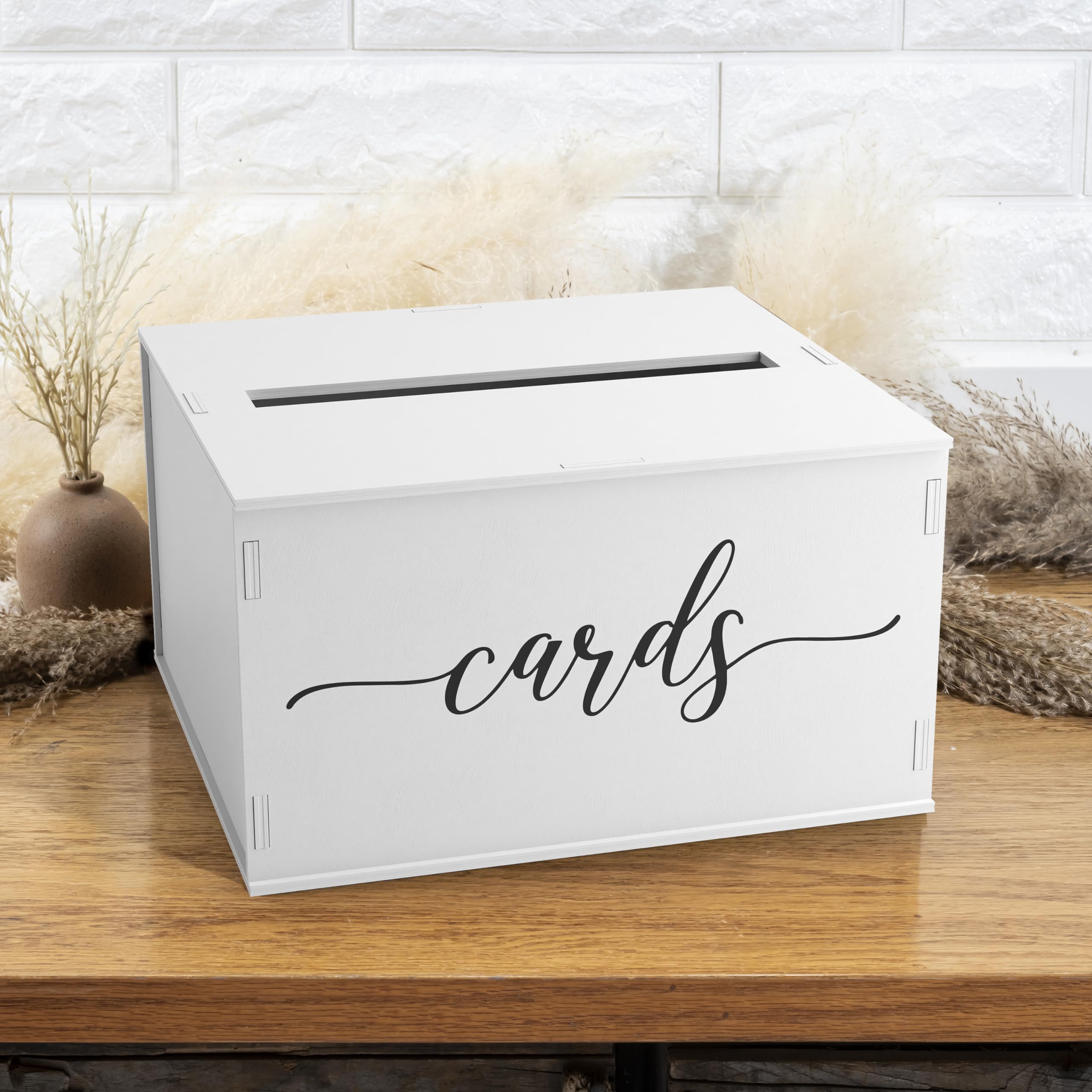Heather & Willow Wooden Wedding Card Box with Slot - Rustic Decorations for Reception, Gifts & Money - White Lid for Baby Shower