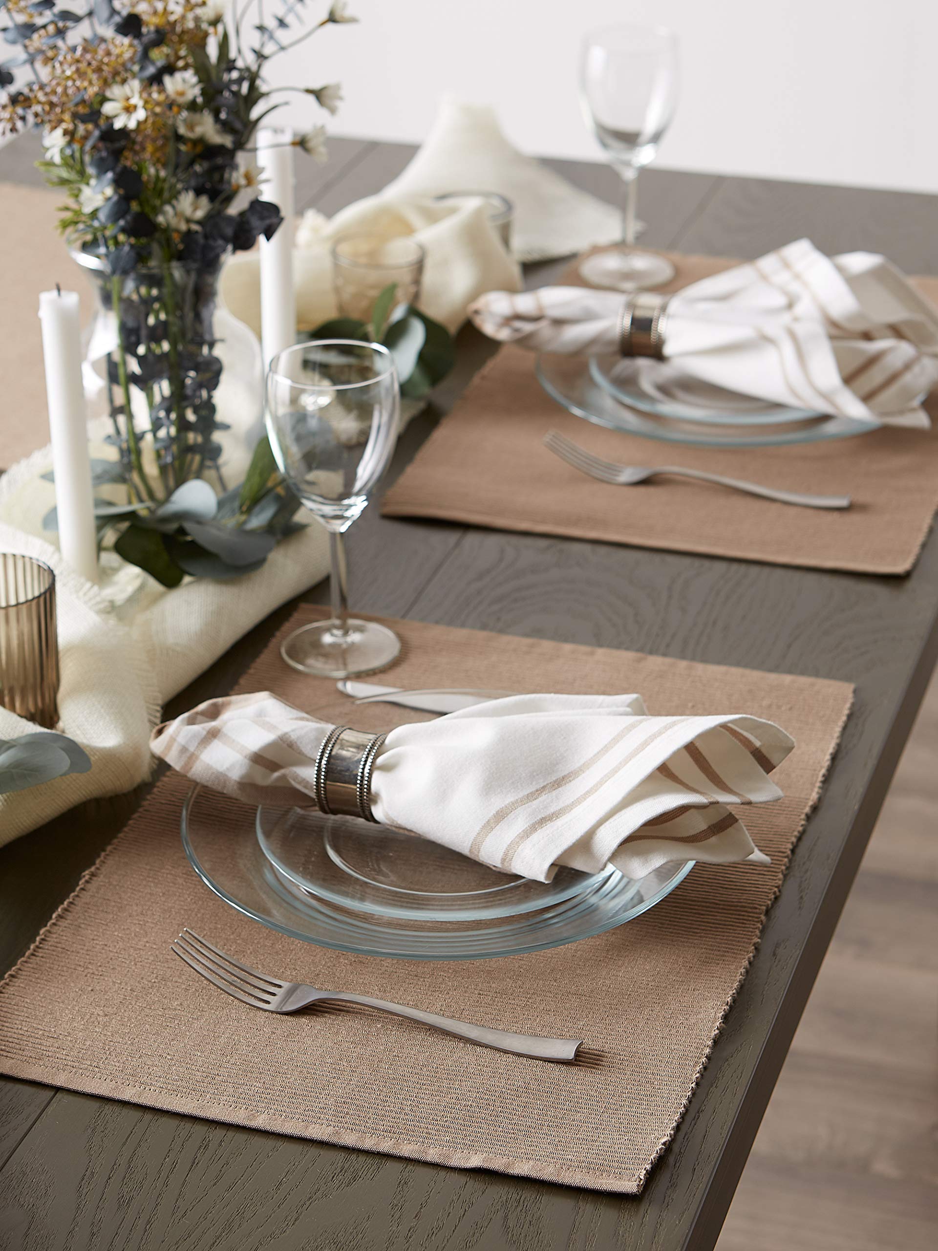 Dii Basic Everyday Ribbed Tabletop 100% Cotton, Placemat Set, 13X19, Stone, 6 Piece