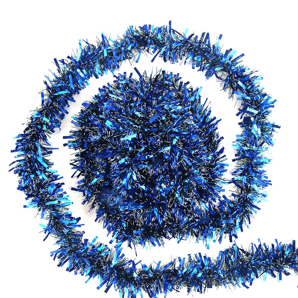33ft Christmas Blue Metallic Tinsel Garland for Christmas Tree Ornaments Party Decoration Ceiling Hanging 3.5 inch Wide