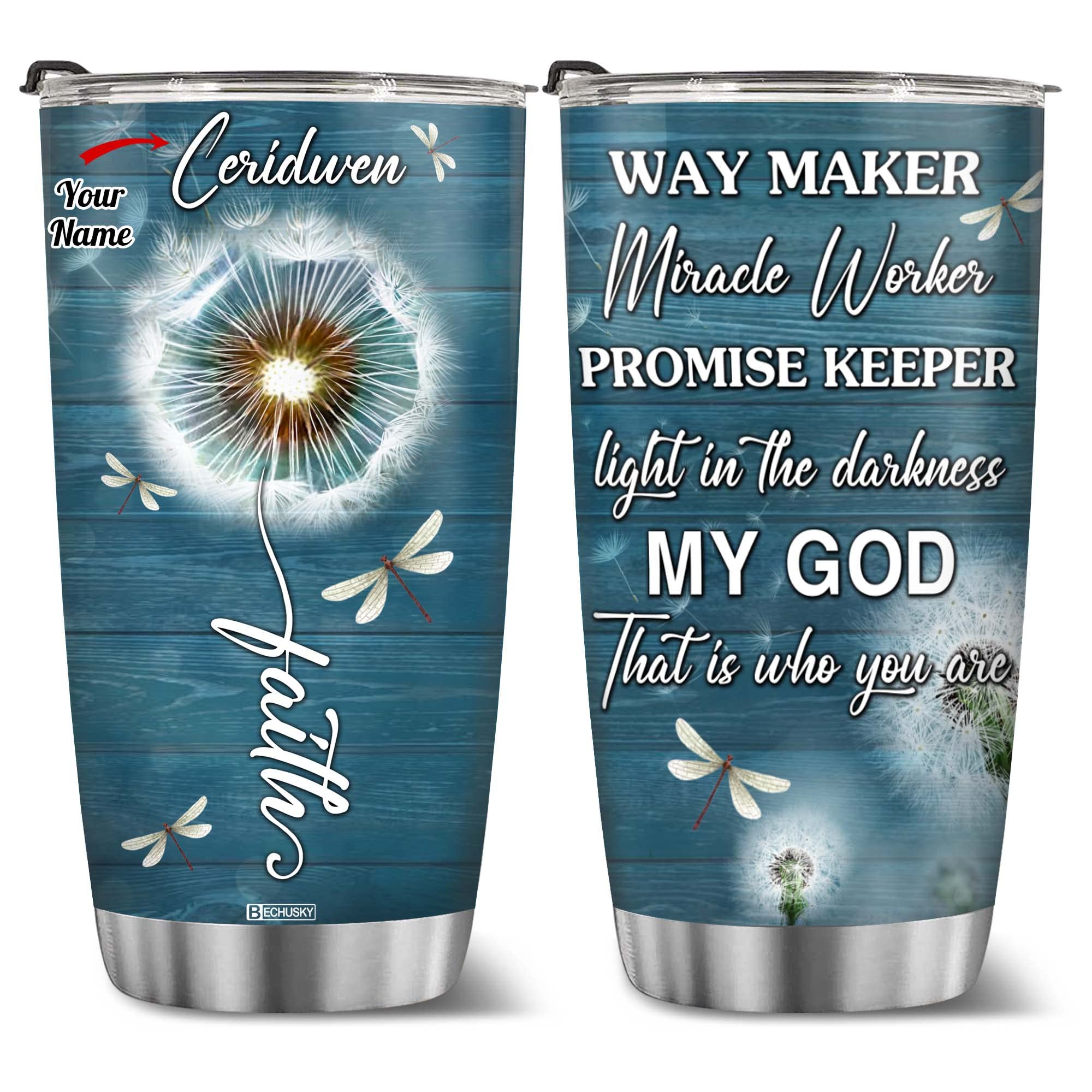 Bechusky Personalized Christian Gifts Religious Gifts For Women Faith Dragonfly Dandelion Tumbler Christian Gifts For Women - Bi